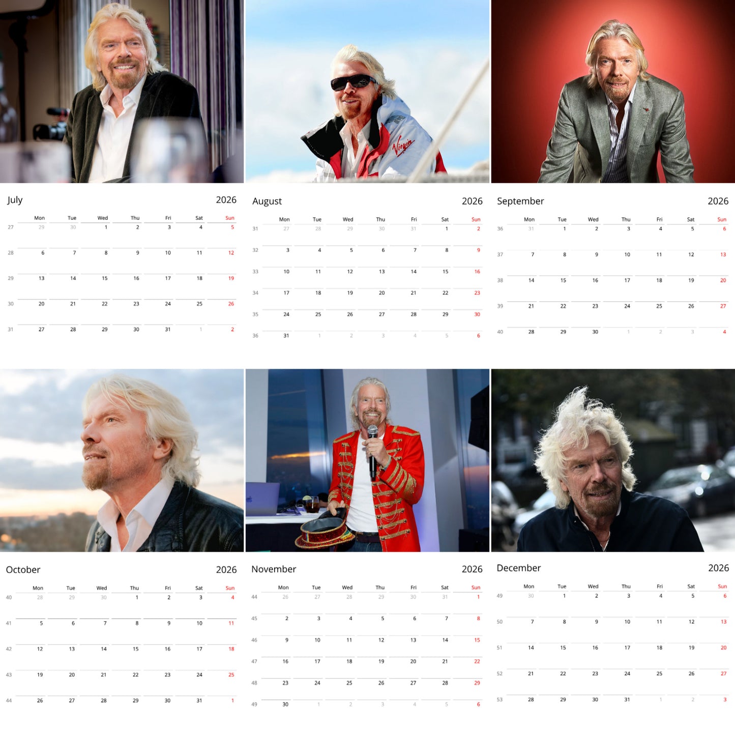 Richard Branson 2026 Wall Calendar ( Large Calendar ) β Entrepreneur & Visionary Leader Fan Gift