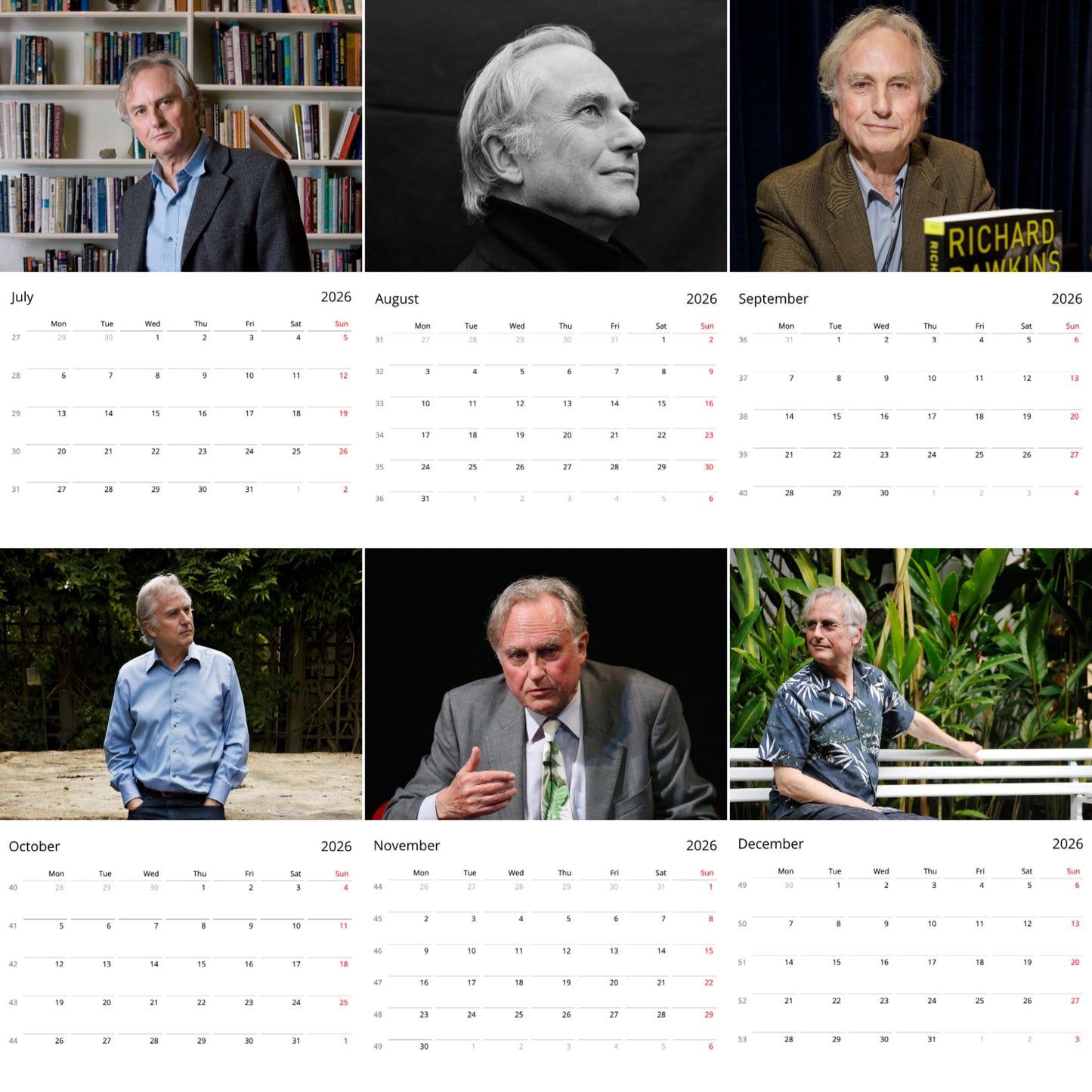 Richard Dawkins 2026 Wall Calendar β Inspirational Thinker & Author Tribute Calendar, Premium Quality Art Prints