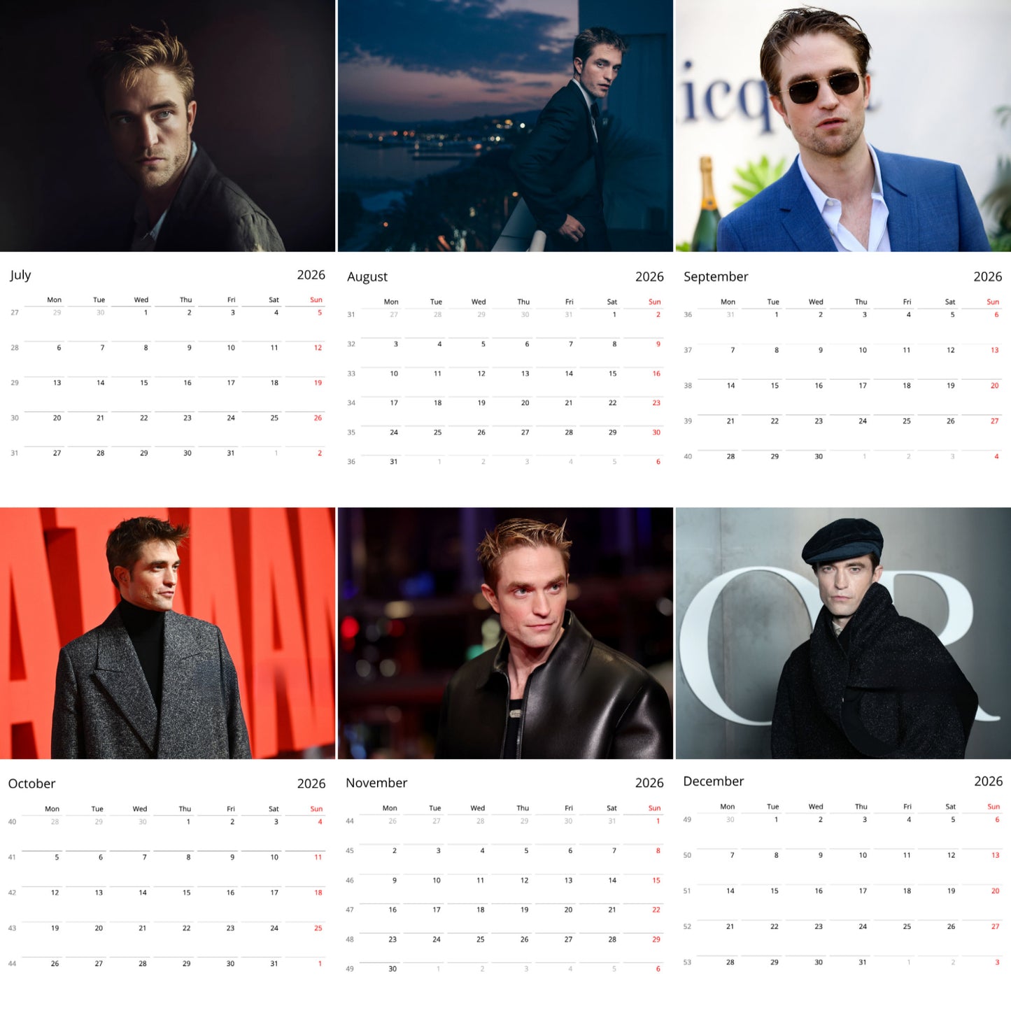 Robert Pattinson 2026 Wall Calendar ( Large Calendar ) β Elegant Actor Calendar for Fans,