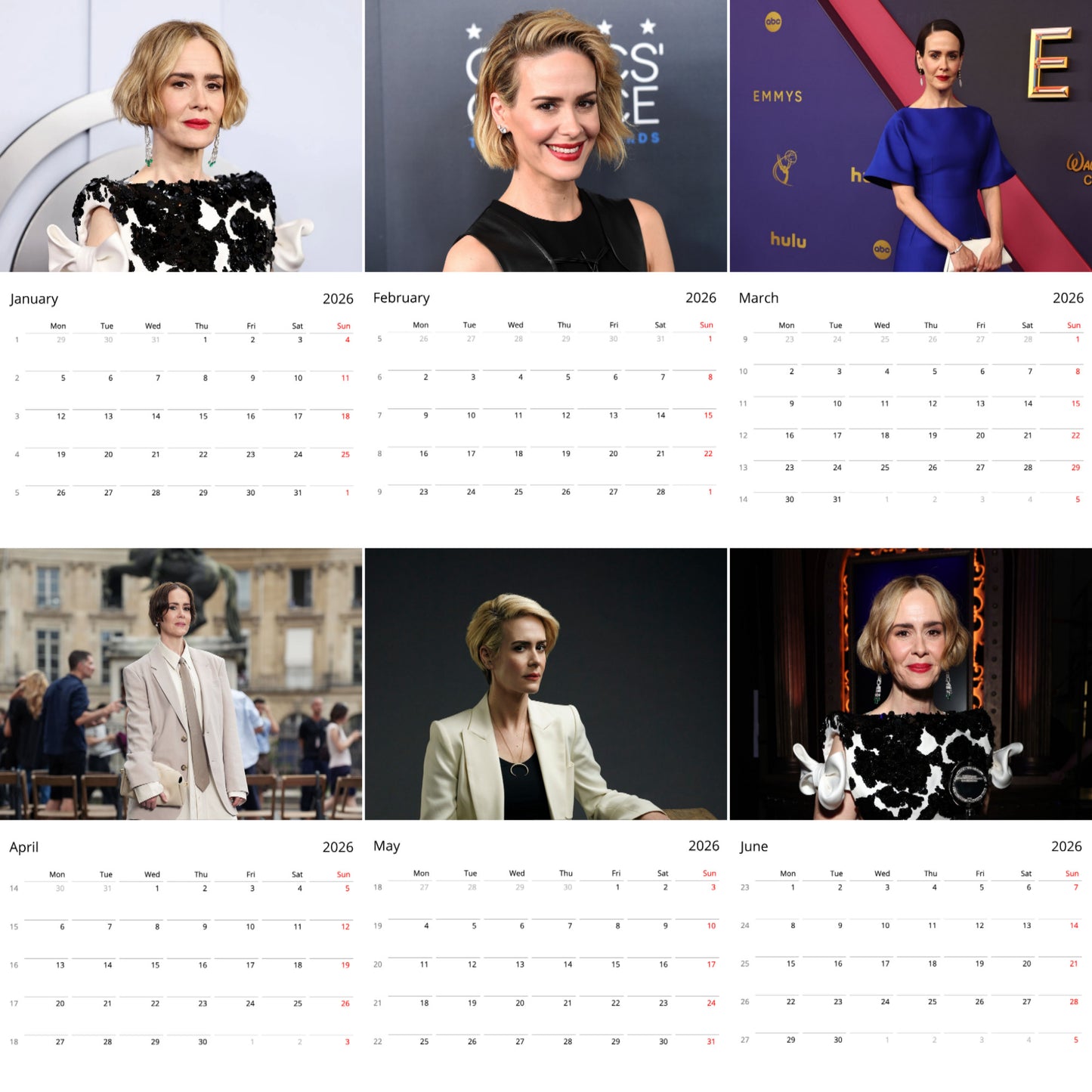 Sarah Paulson 2026 Wall Calendar β Premium Actress Calendar for Fans, Hollywood Star Gift