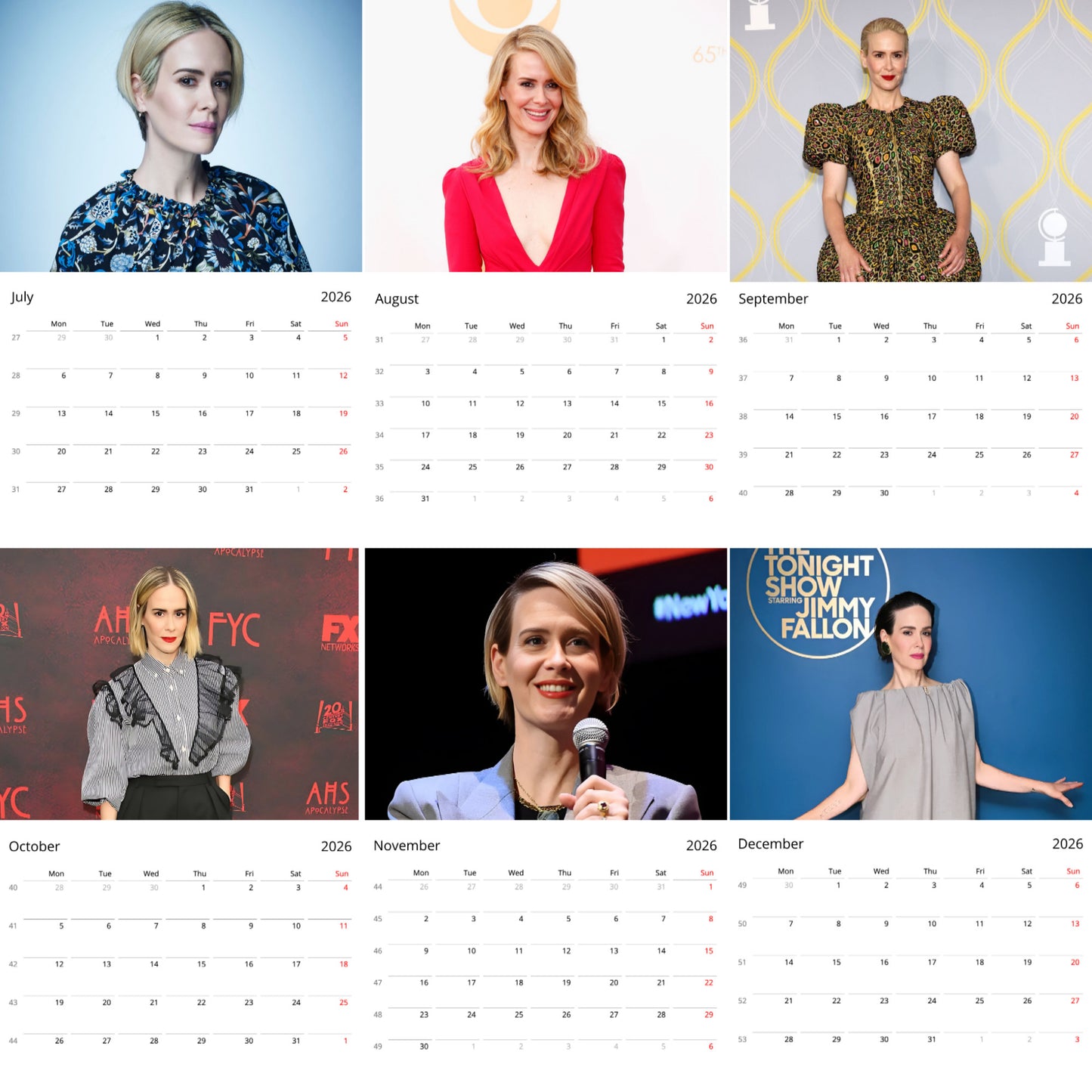 Sarah Paulson 2026 Wall Calendar β Premium Actress Calendar for Fans, Hollywood Star Gift