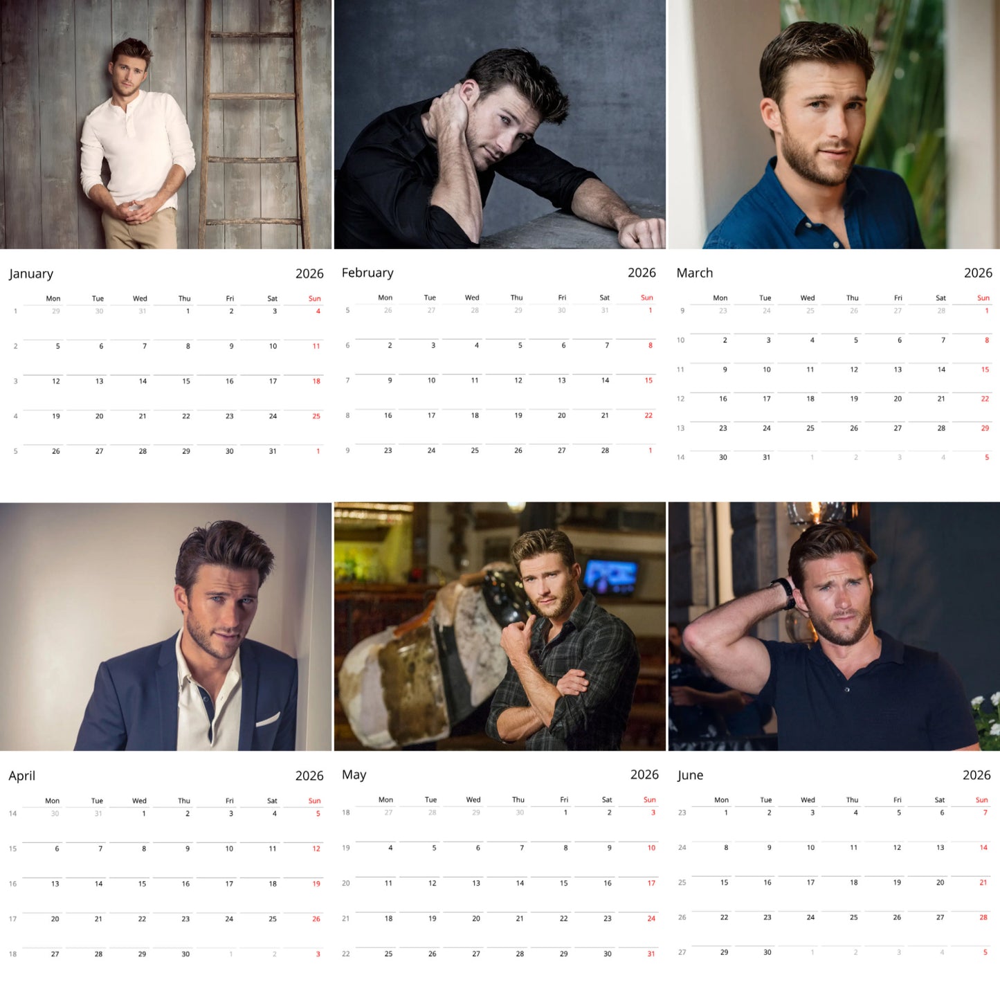 Scott Eastwood 2026 Wall Calendar β Premium Actor Calendar for Fans, Hollywood Heartthrob Gift