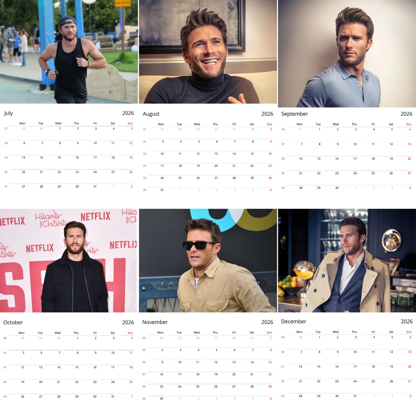 Scott Eastwood 2026 Wall Calendar β Premium Actor Calendar for Fans, Hollywood Heartthrob Gift
