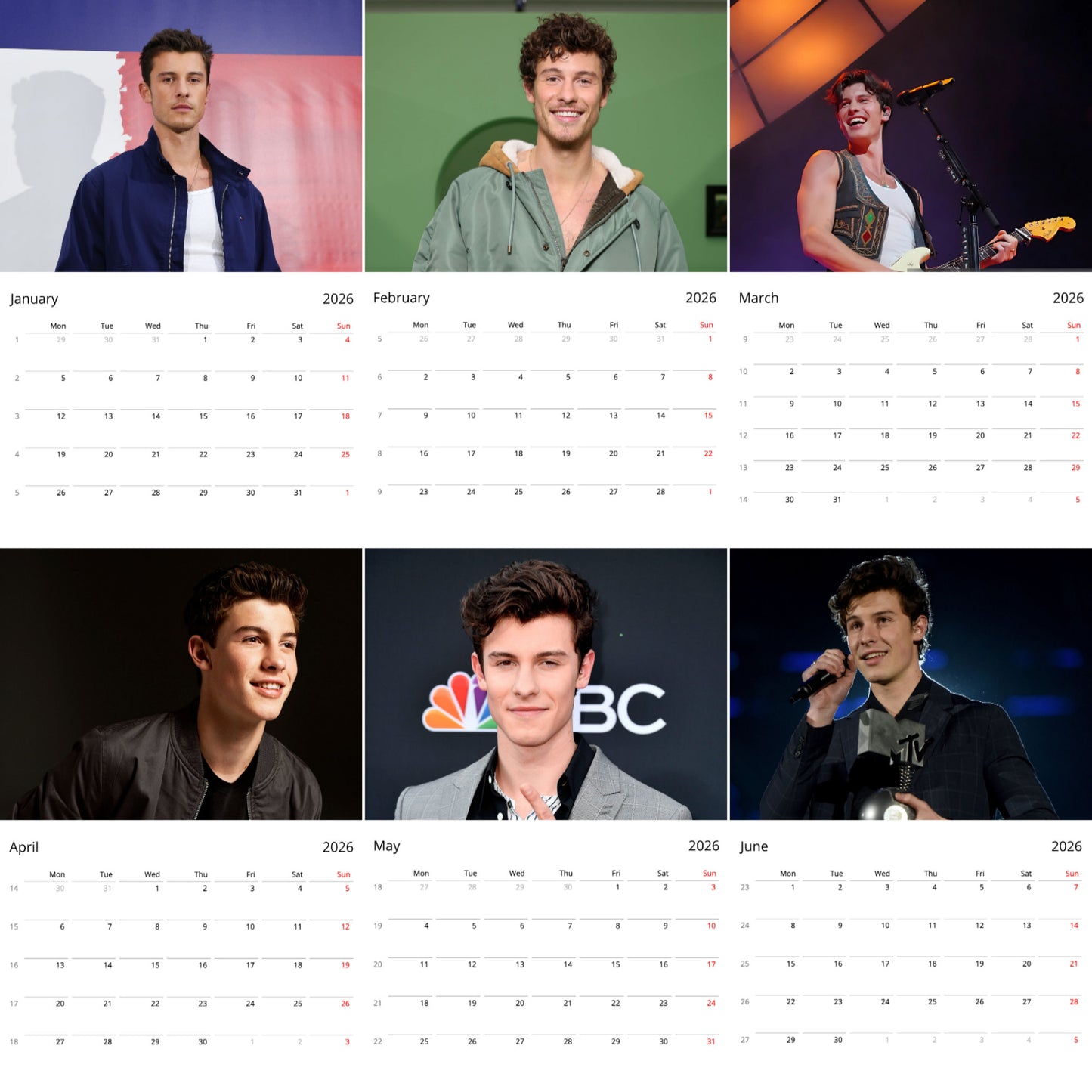 Shawn Mendes 2026 Wall Calendar β Premium Singer & Performer Calendar for Fans, Pop Star Gift