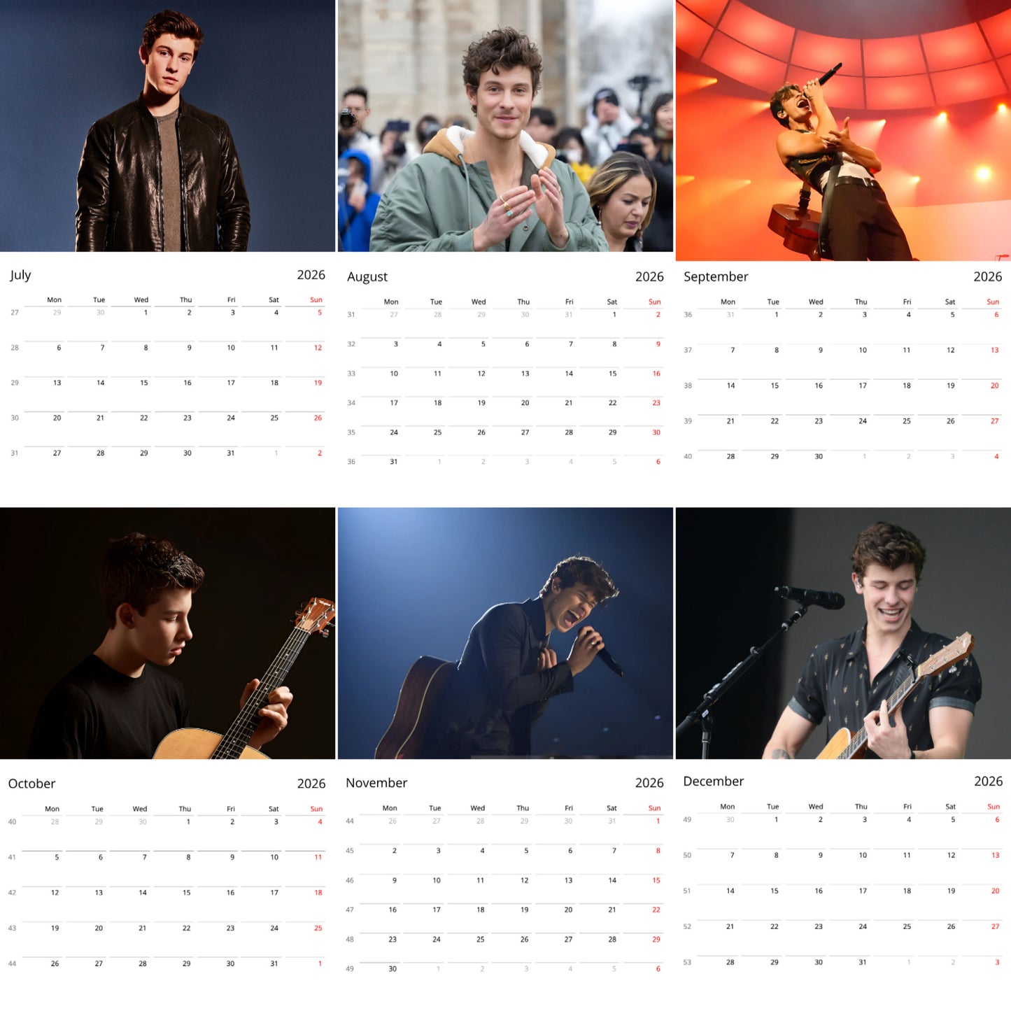 Shawn Mendes 2026 Wall Calendar β Premium Singer & Performer Calendar for Fans, Pop Star Gift