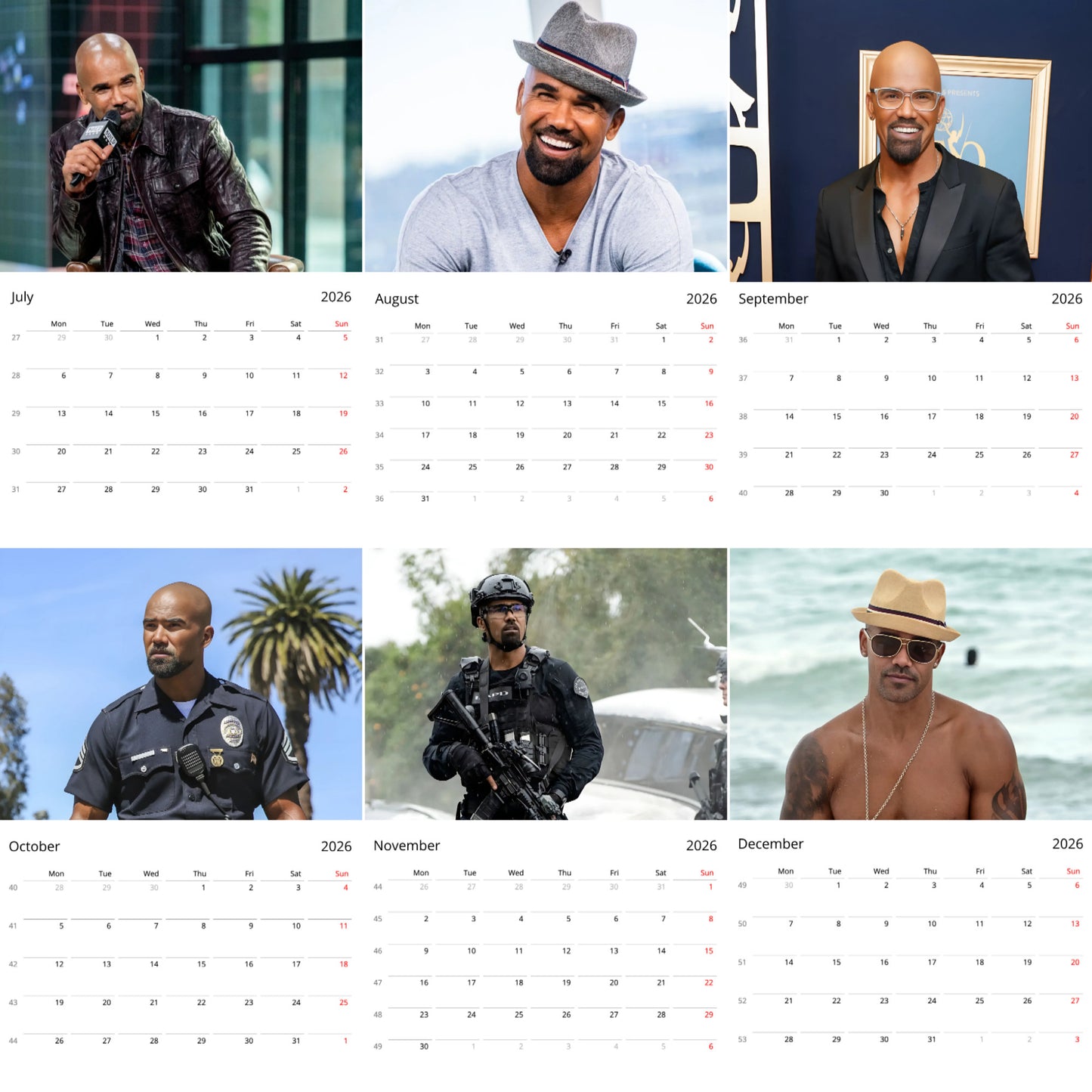 Shemar Moore 2026 Wall Calendar β Premium Actor Calendar for Fans, Hollywood Star Gift