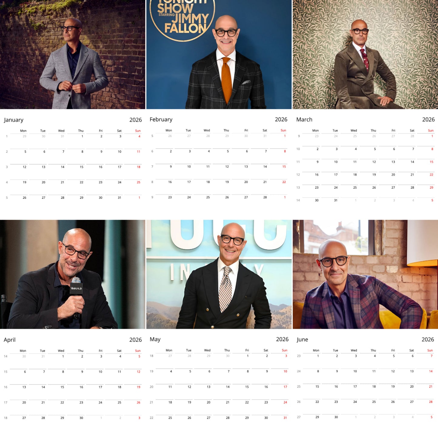 Stanley Tucci 2026 Wall Calendar β Premium Actor Calendar for Fans, Hollywood Icon Gift