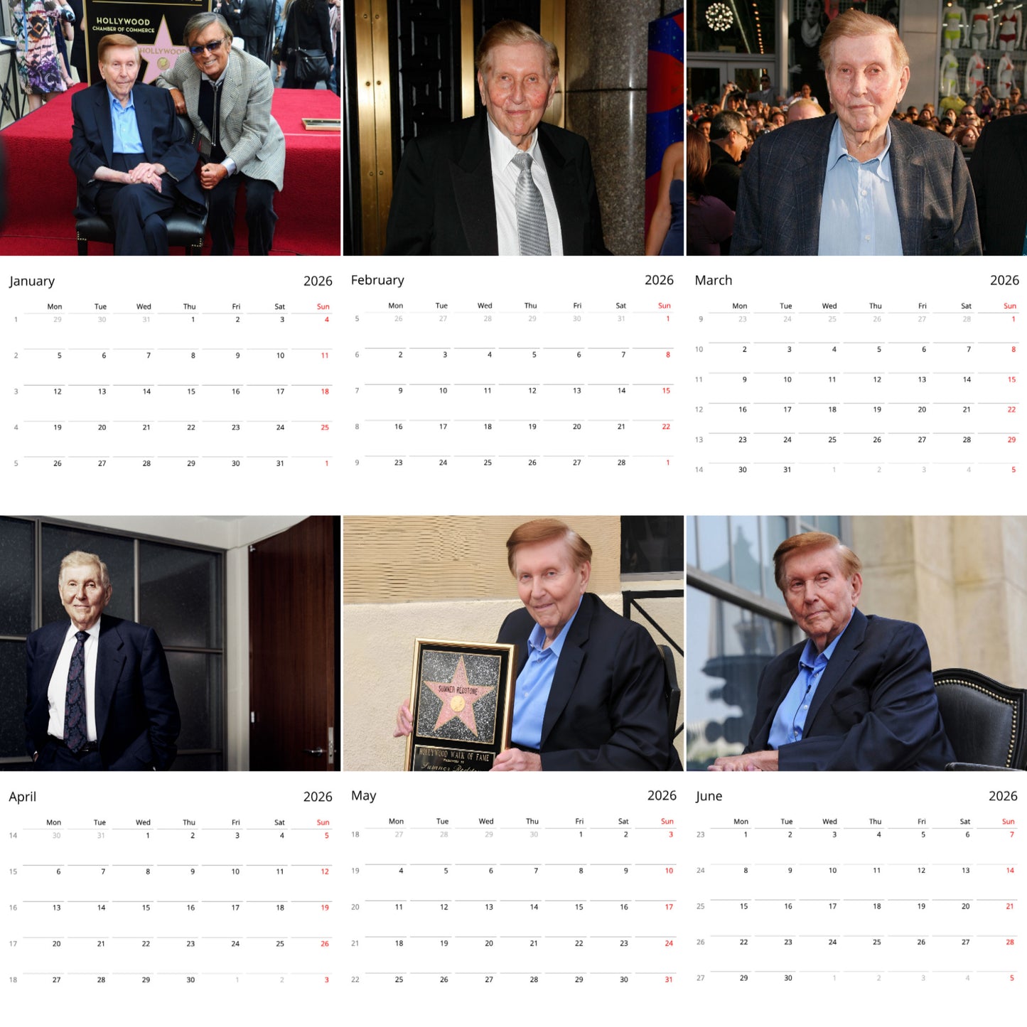 Sumner Redstone 2026 Wall Calendar ( Large Calendar ) – Influential Business Icon Calendar
