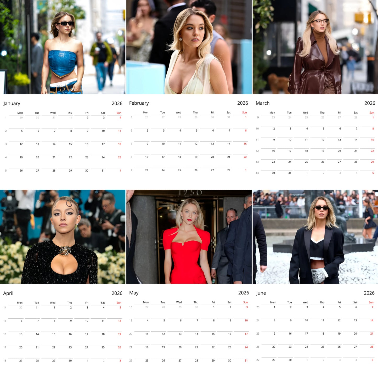 Sydney Sweeney 2026 Wall Calendar β Premium Actress Calendar for Fans, Hollywood Star Gift