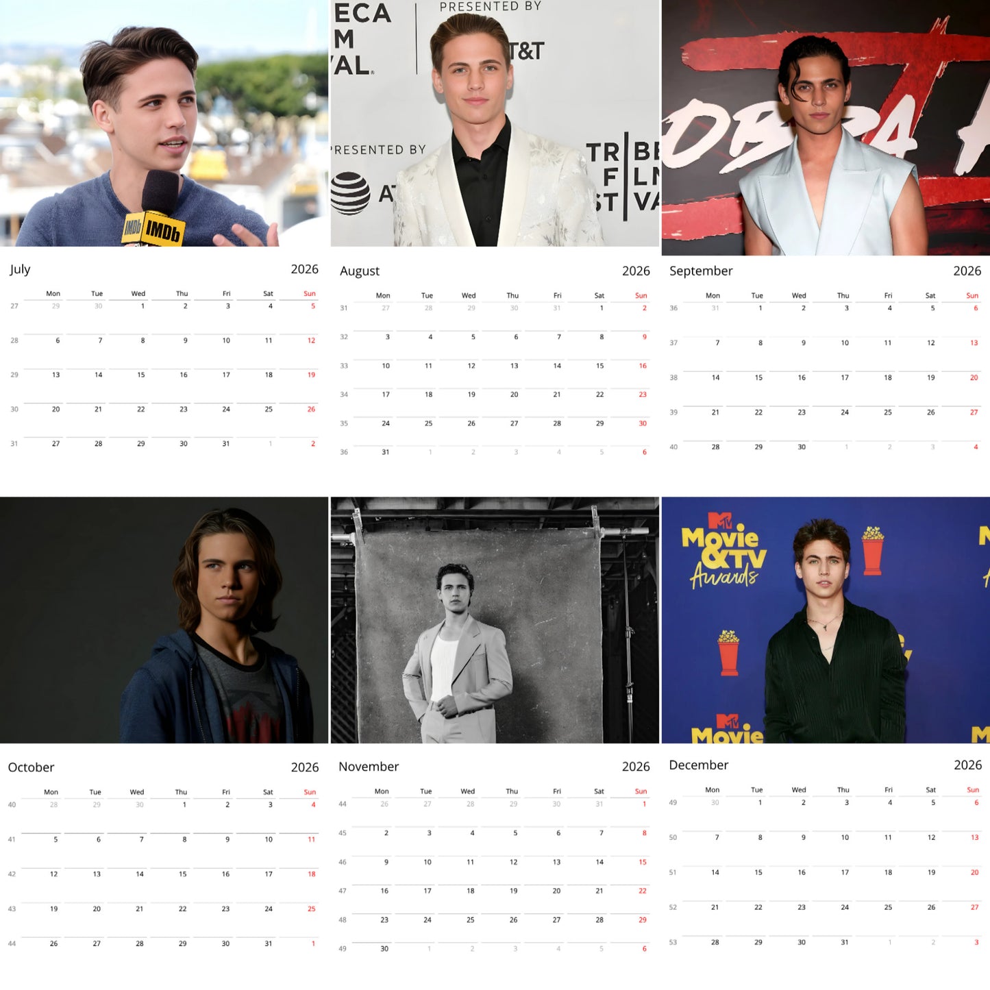 Tanner Buchanan 2026 Wall Calendar β Premium Actor Calendar for Fans, Hollywood Star Gift