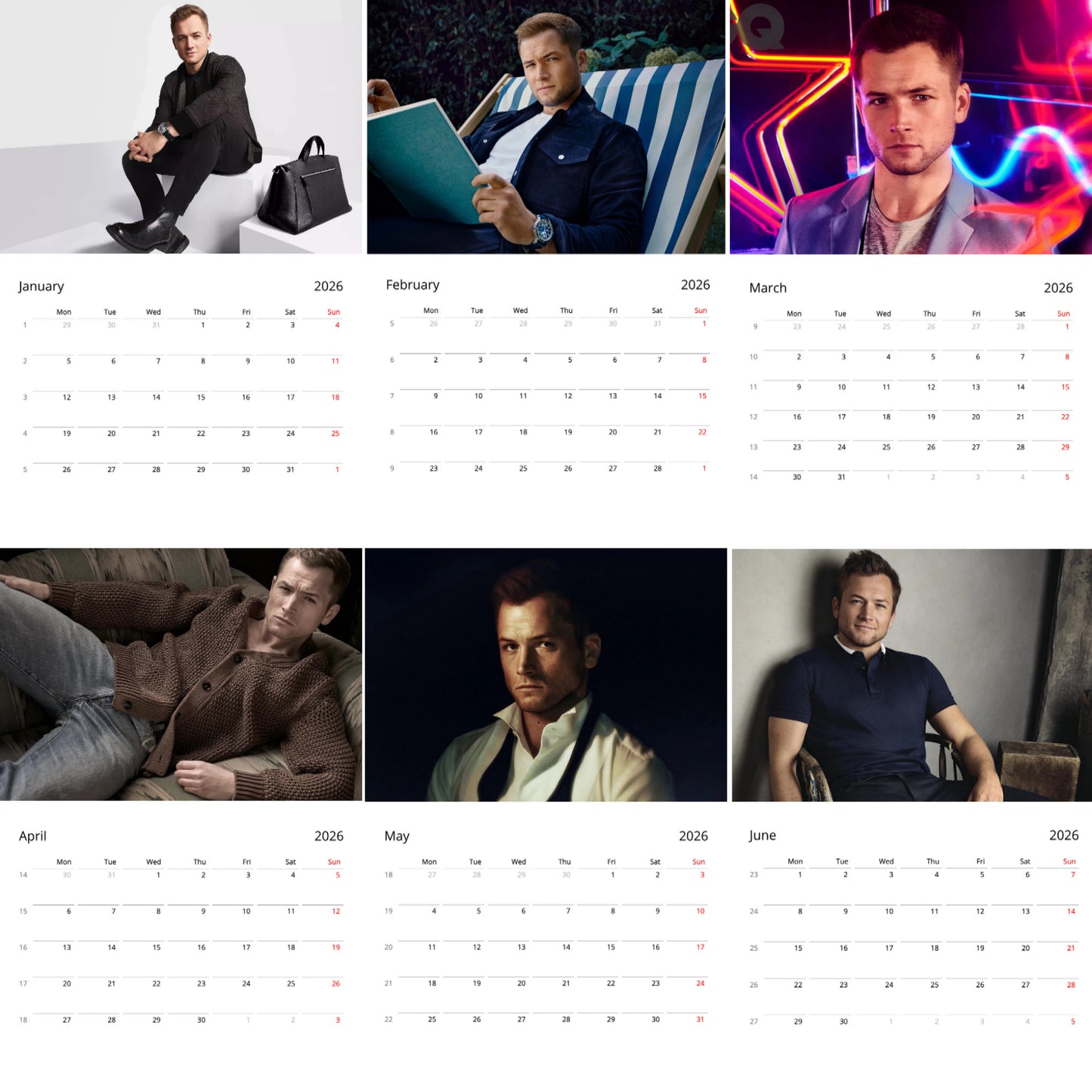 Taron Egerton 2026 Wall Calendar β Premium Actor Calendar for Fans, Hollywood Star Gift