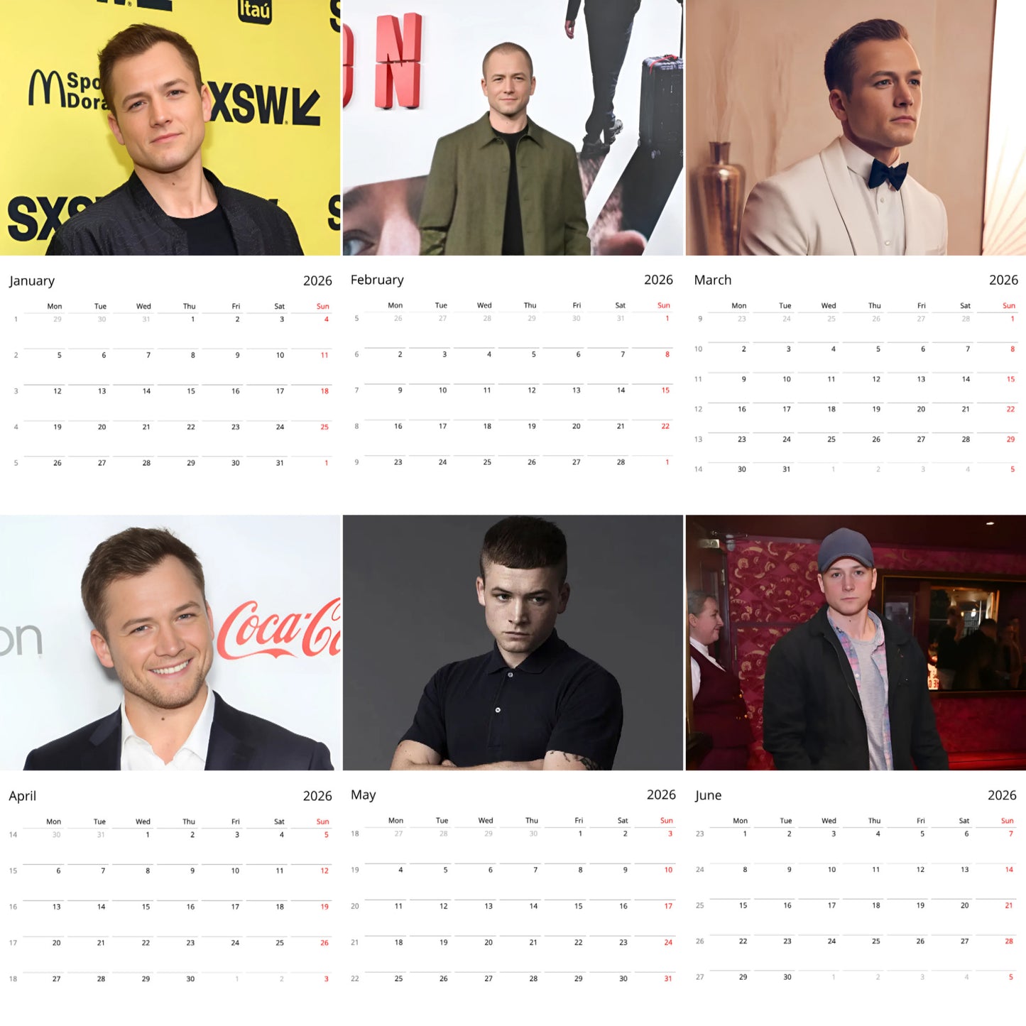 Taron Egerton 2026 Wall Calendar β Premium Actor Calendar for Fans, Hollywood Star Gift
