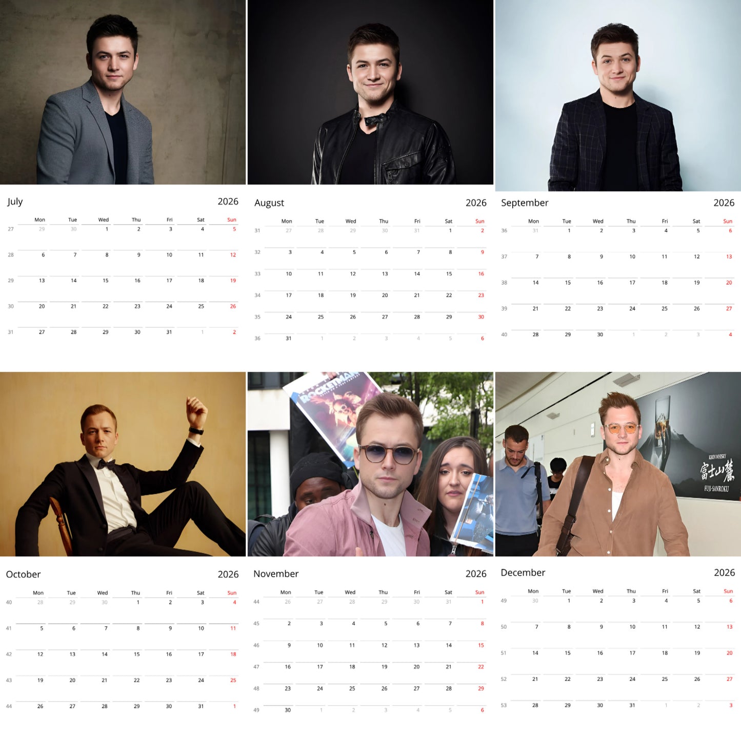 Taron Egerton 2026 Wall Calendar β Premium Actor Calendar for Fans, Hollywood Star Gift