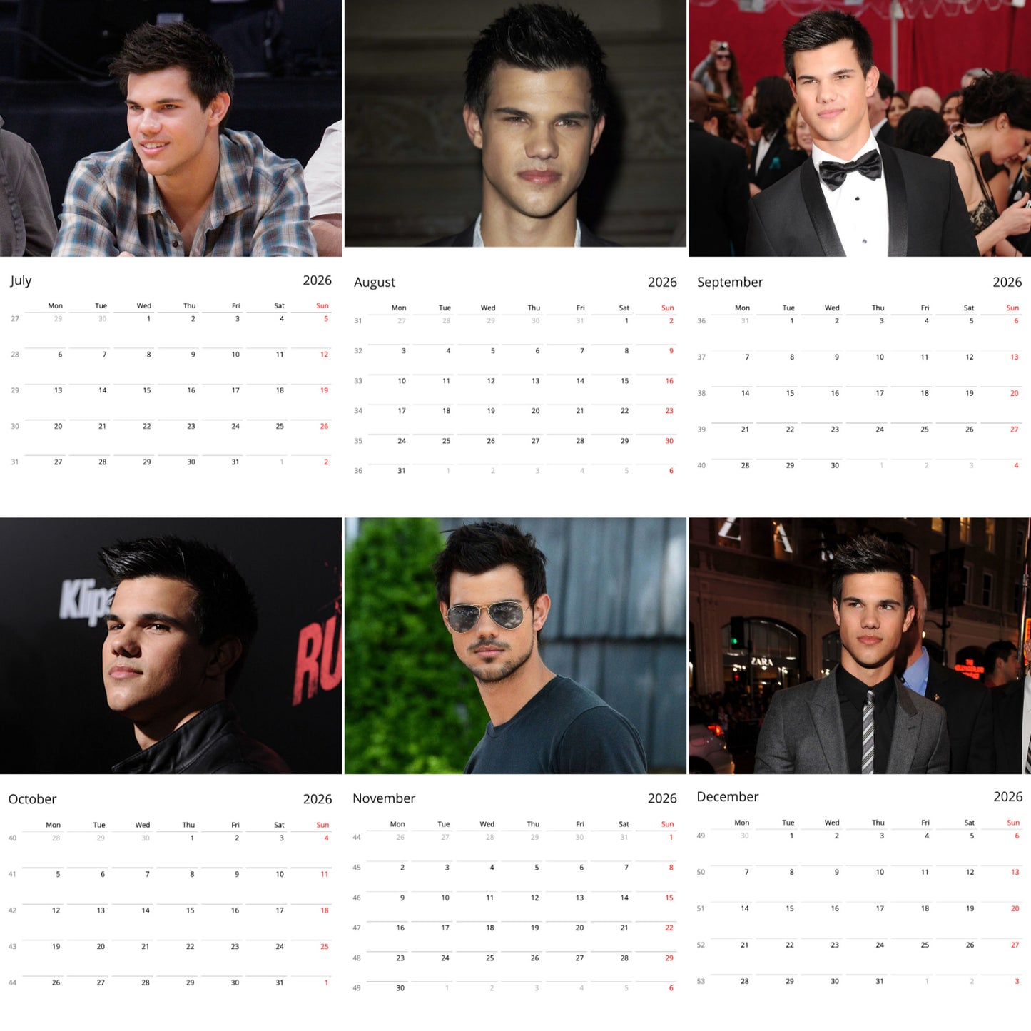 Taylor Lautner 2026 Wall Calendar ( Large Calendar ) – Exclusive Celebrity Poster Calendar for Fans