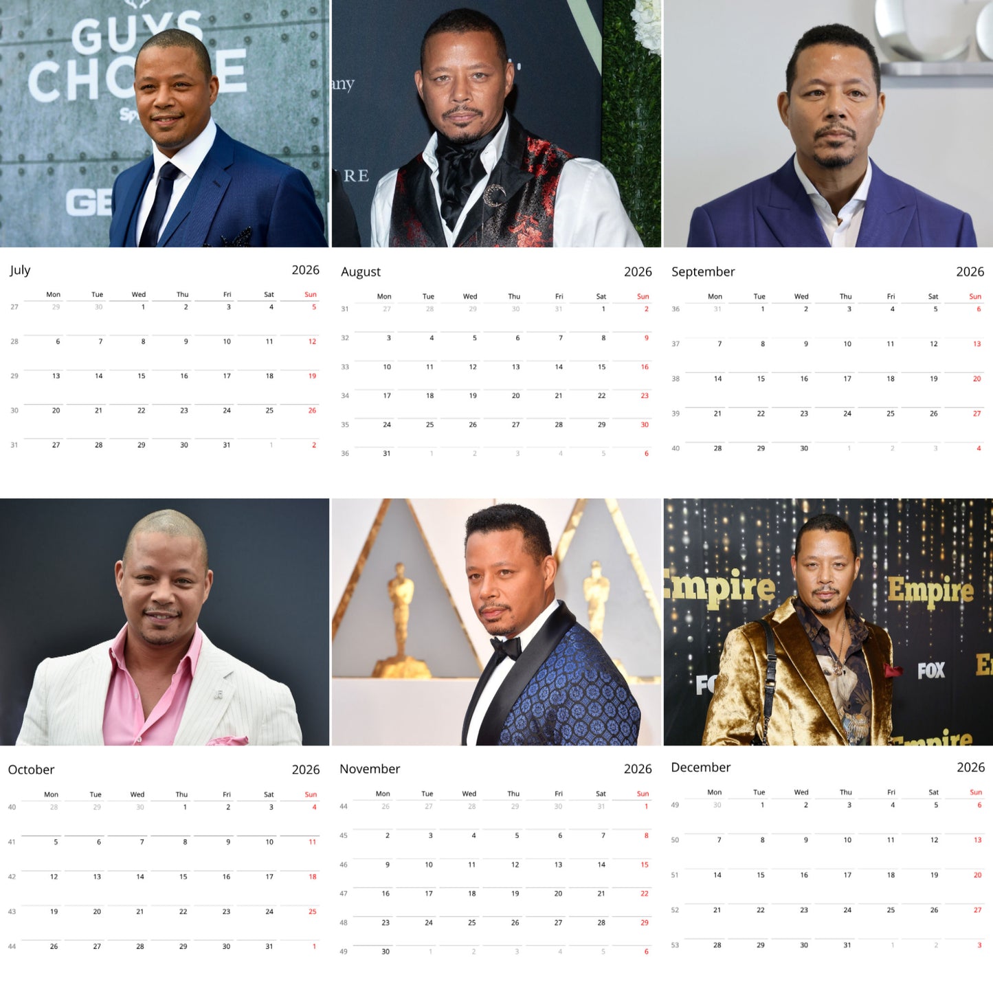Terrence Howard 2026 Wall Calendar ( Large Calendar ) β Exclusive Celebrity Poster Calendar for Fans