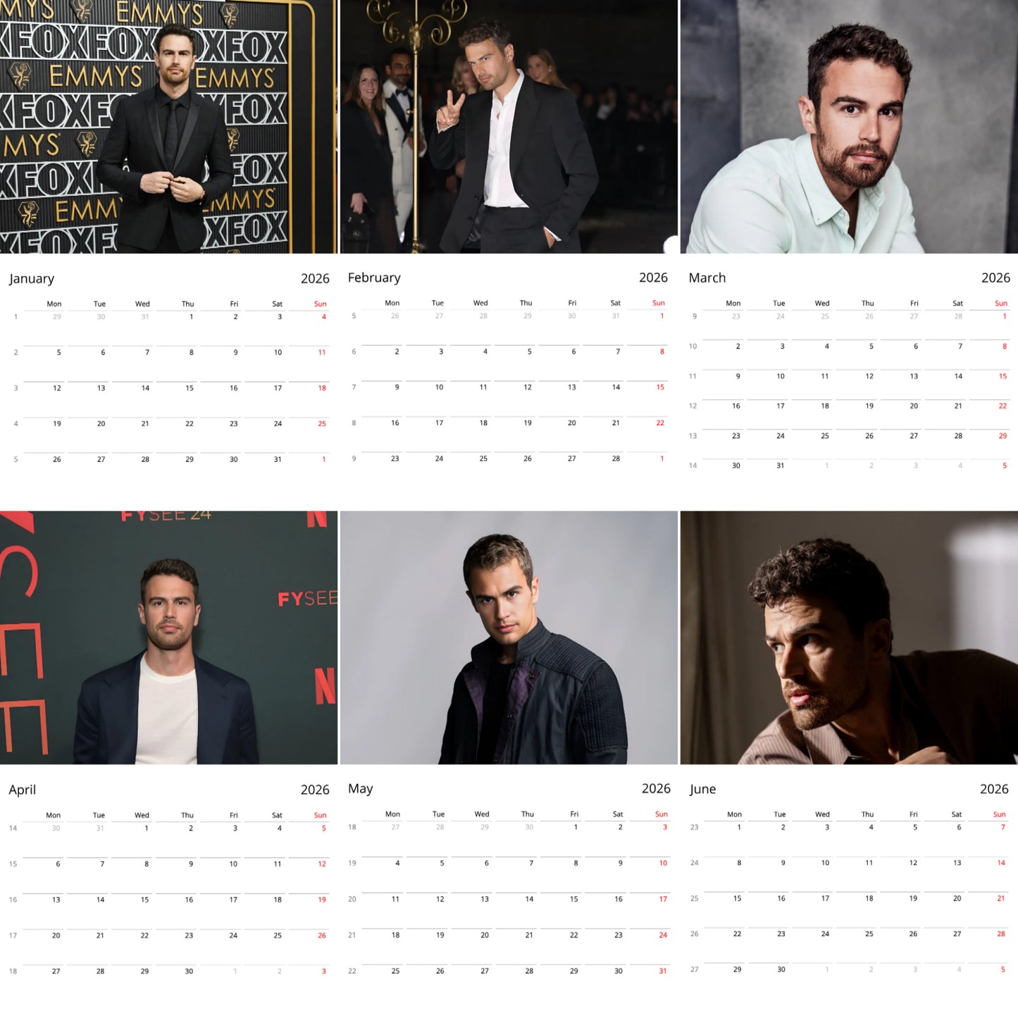 Theo James 2026 Wall Calendar β Premium Actor Calendar for Fans, Hollywood Star Gift
