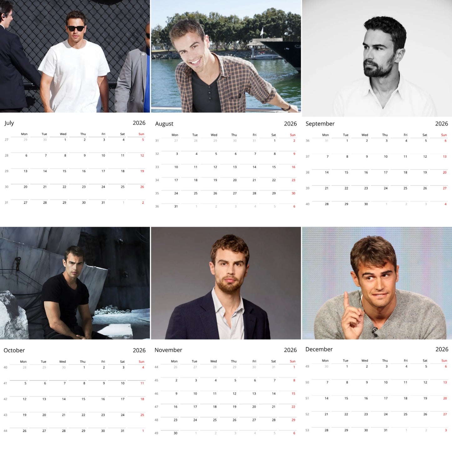 Theo James 2026 Wall Calendar β Premium Actor Calendar for Fans, Hollywood Star Gift