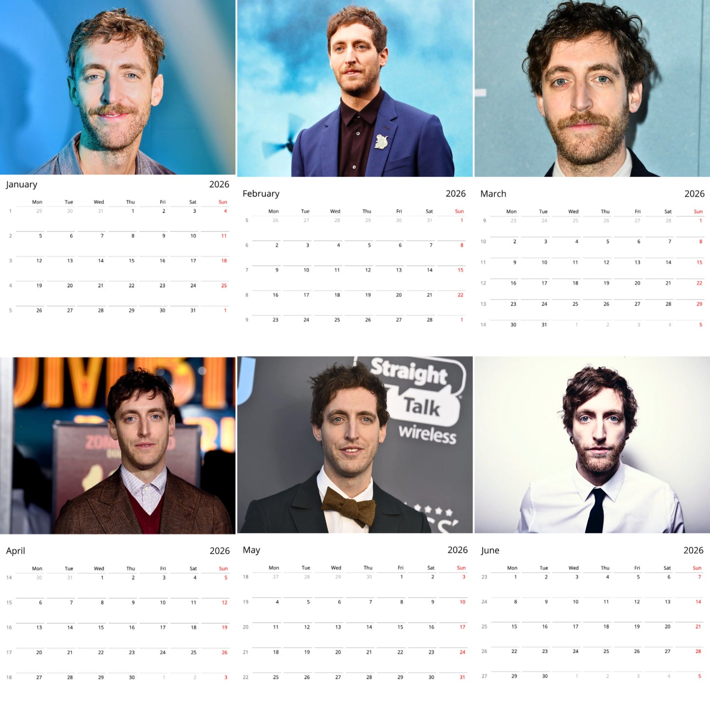 Thomas Middleditch 2026 Wall Calendar ( Large Calendar ) β Exclusive Celebrity Poster Calendar for Fans