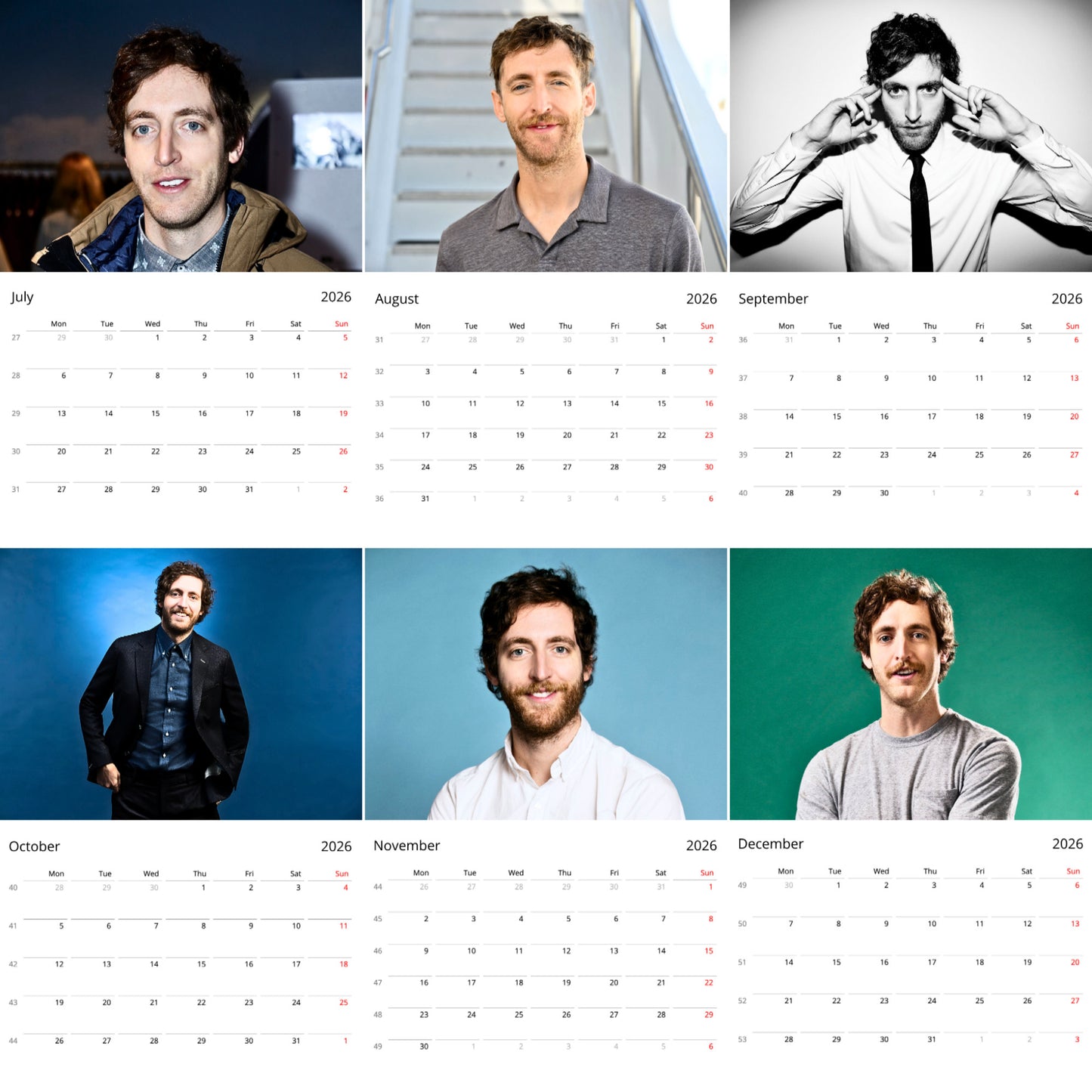 Thomas Middleditch 2026 Wall Calendar ( Large Calendar ) β Exclusive Celebrity Poster Calendar for Fans