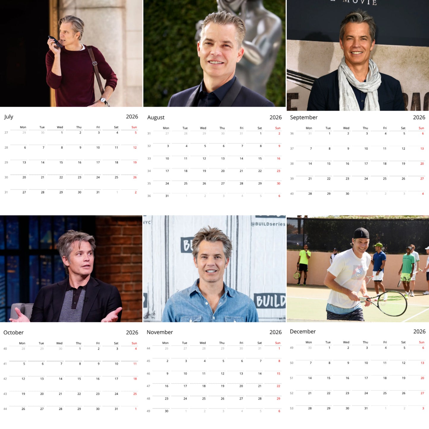 Timothy Olyphant 2026 Wall Calendar β Premium Actor Calendar for Fans, Hollywood Star Gift