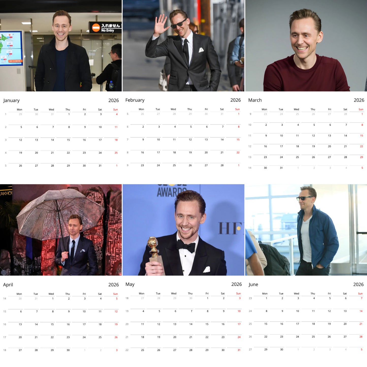 Tom Hiddleston 2026 Wall Calendar β Premium Actor Calendar for Fans, Marvel Star Gift
