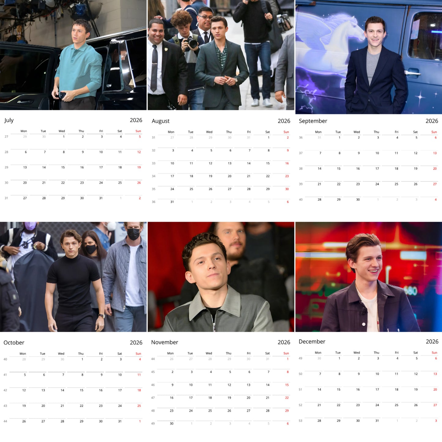 Tom Holland 2026 Wall Calendar Vol. 1 β Premium Actor Calendar for Fans, Marvel Spider-Man Star Gift