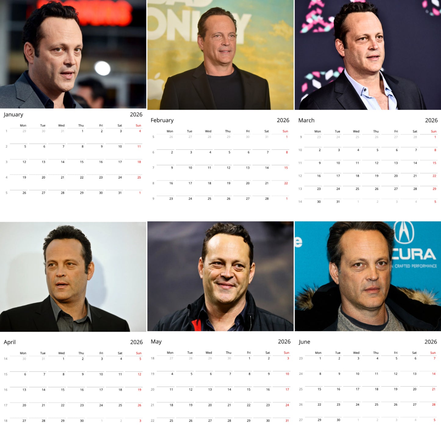 Vince Vaughn 2026 Wall Calendar ( Large Calendar ) β Exclusive Celebrity Poster Calendar for Fans