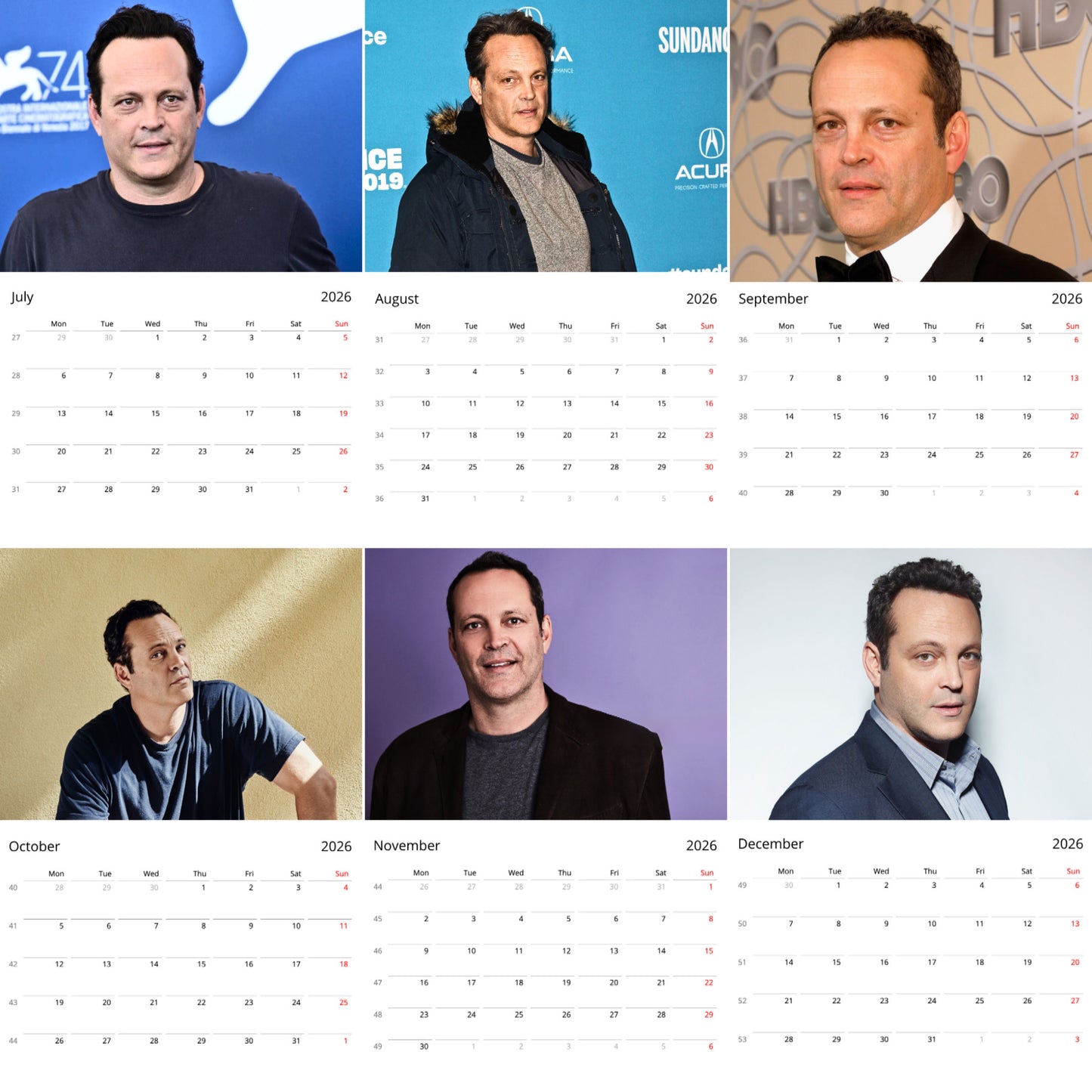 Vince Vaughn 2026 Wall Calendar ( Large Calendar ) β Exclusive Celebrity Poster Calendar for Fans
