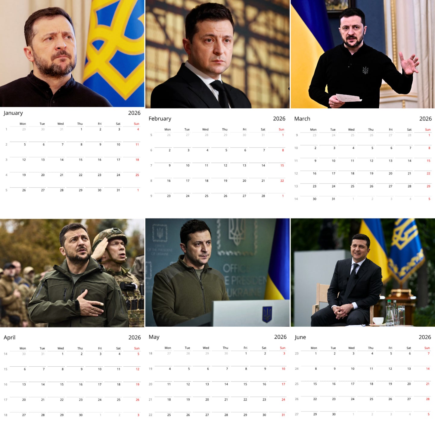 Volodymyr Zelenskyy 2026 Wall Calendar ( Large Calendar ) β Exclusive Celebrity Poster Calendar for Fans