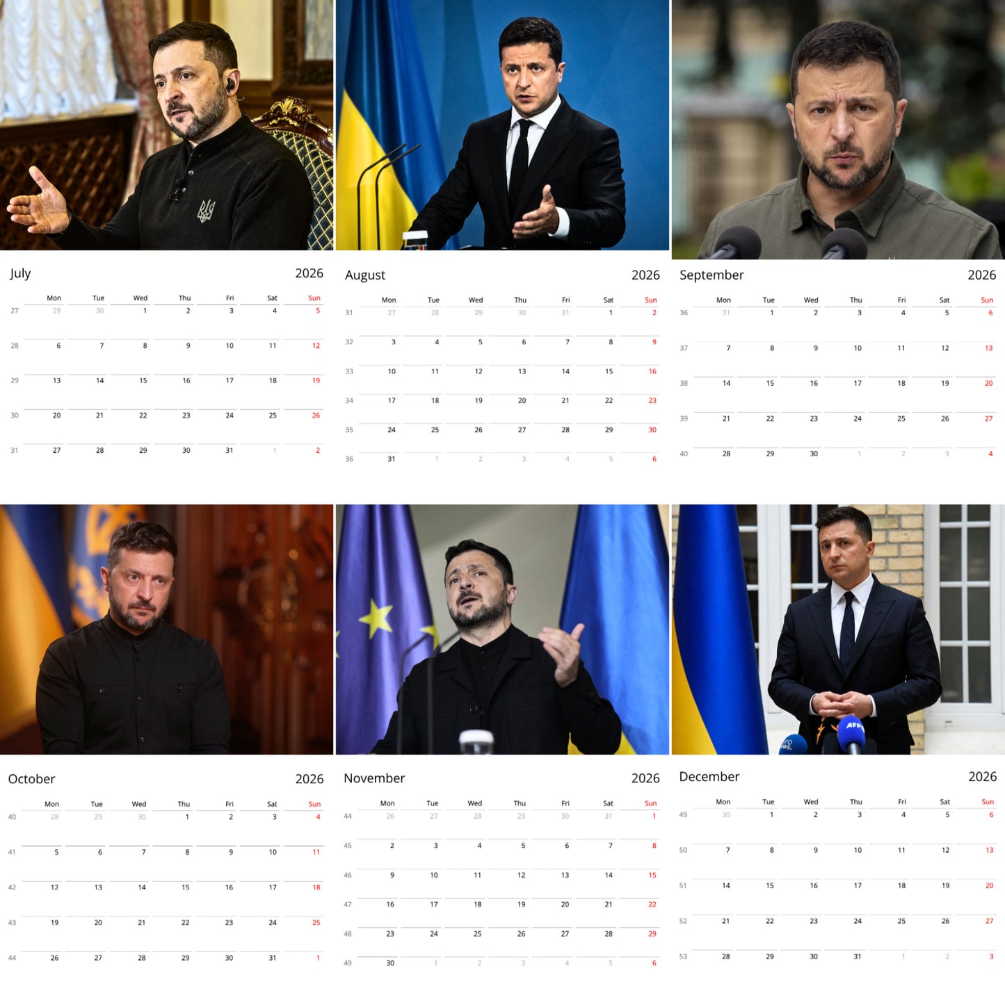 Volodymyr Zelenskyy 2026 Wall Calendar ( Large Calendar ) β Exclusive Celebrity Poster Calendar for Fans