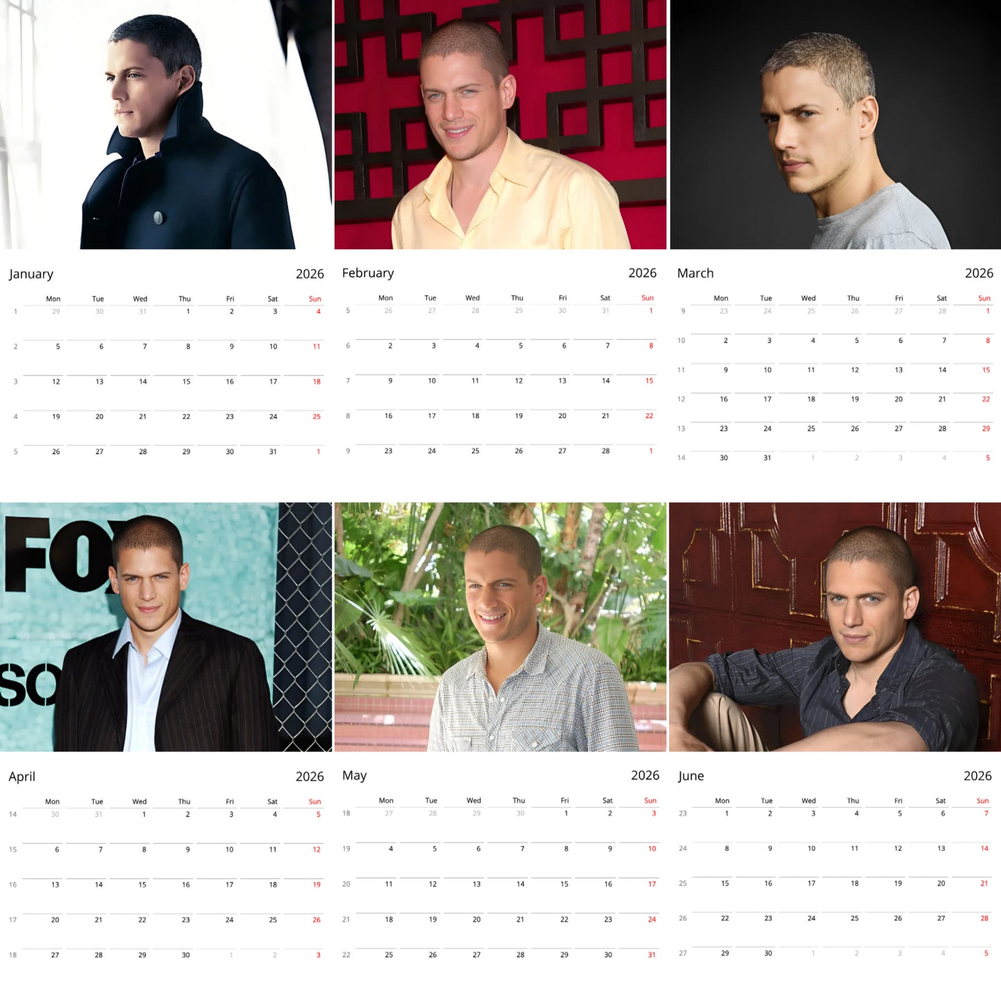 Wentworth Miller 2026 Wall Calendar β Premium Actor Calendar for Fans, Prison Break Star Gift