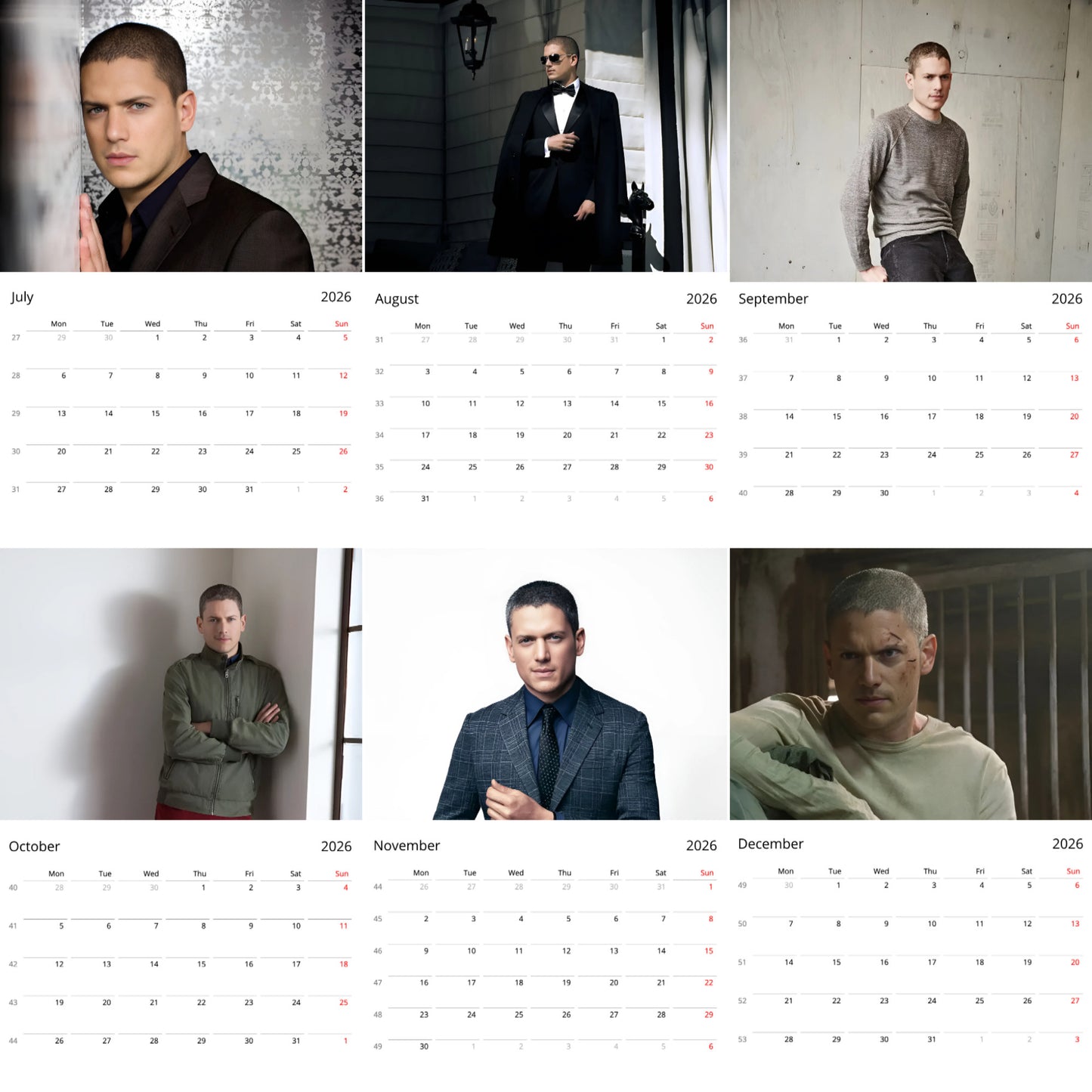 Wentworth Miller 2026 Wall Calendar β Premium Actor Calendar for Fans, Prison Break Star Gift