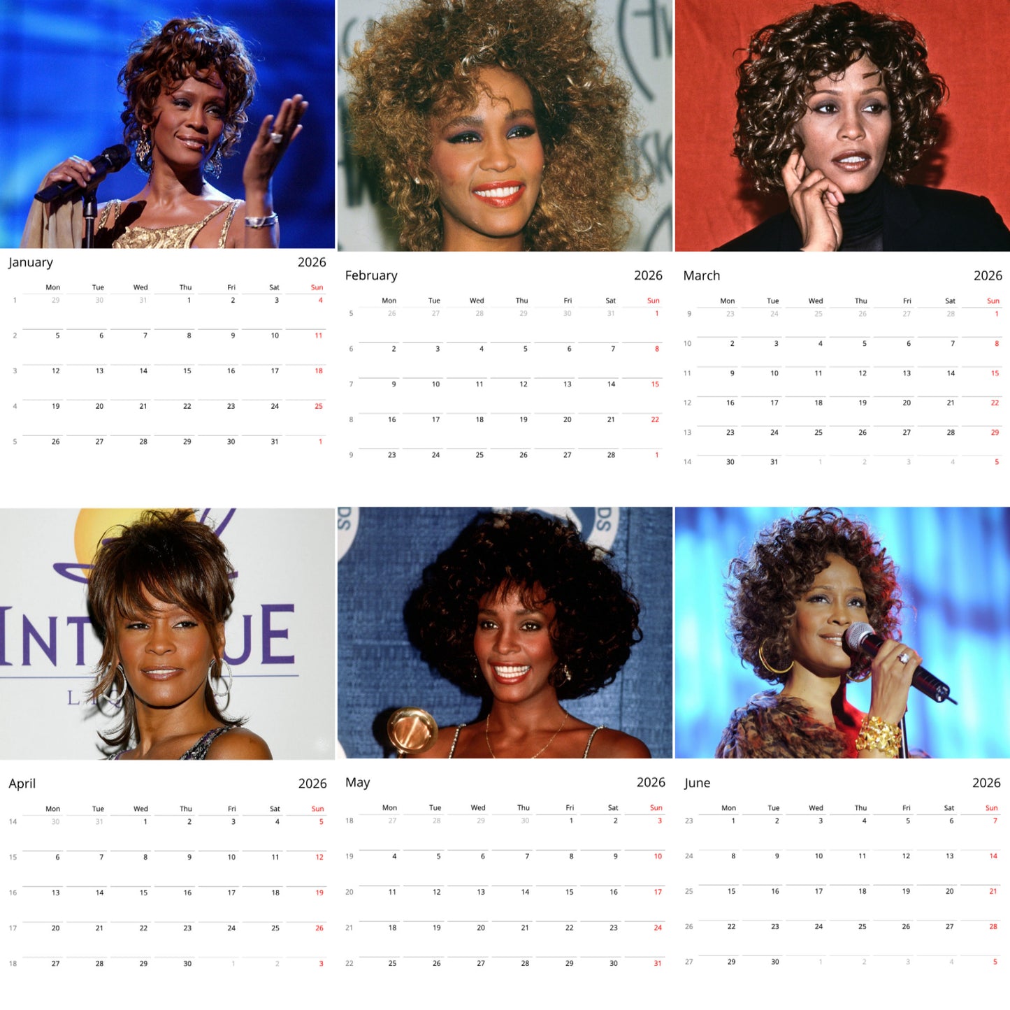 Whitney Houston 2026 Wall Calendar ( Large Calendar ) β Exclusive Celebrity Poster Calendar for Fans