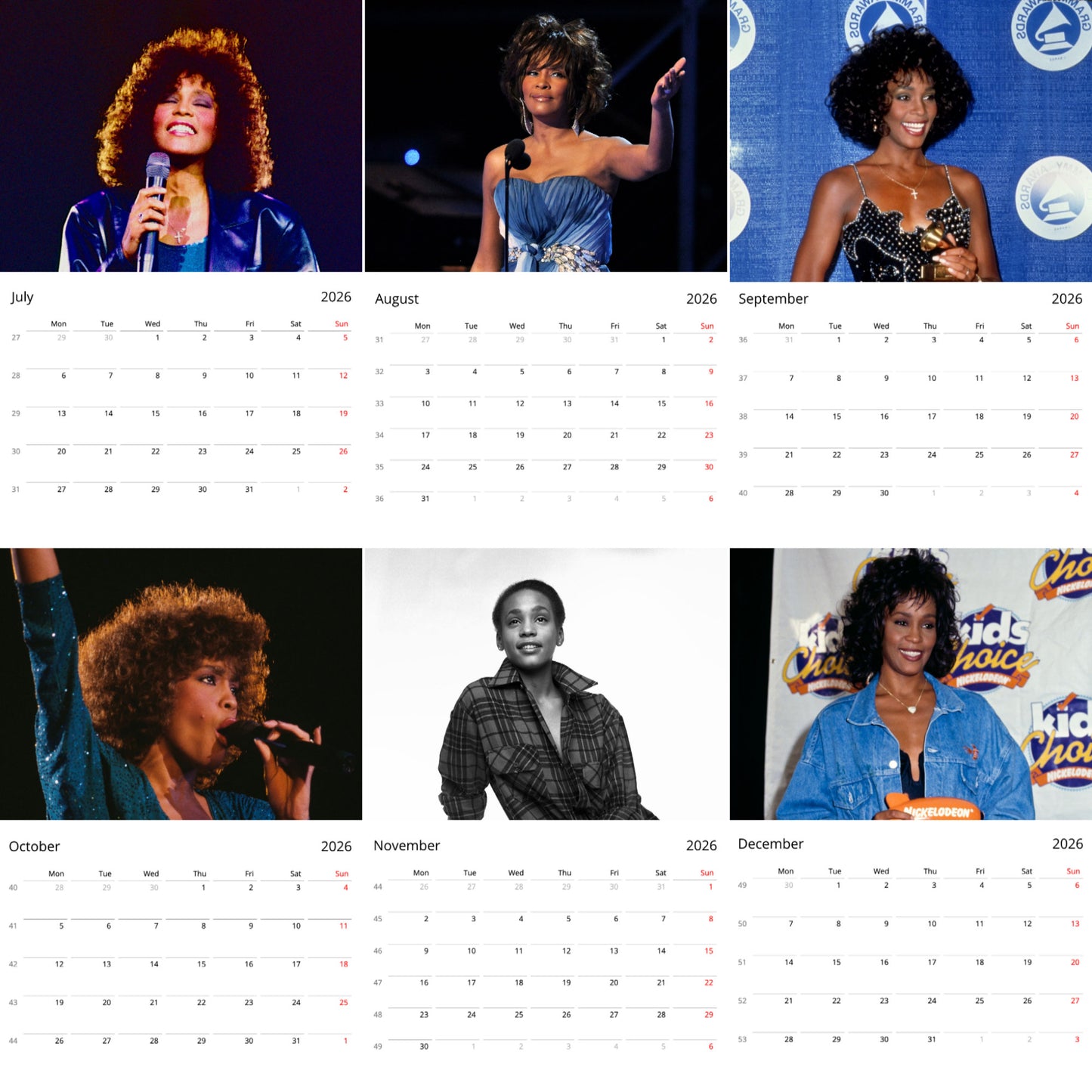 Whitney Houston 2026 Wall Calendar ( Large Calendar ) β Exclusive Celebrity Poster Calendar for Fans