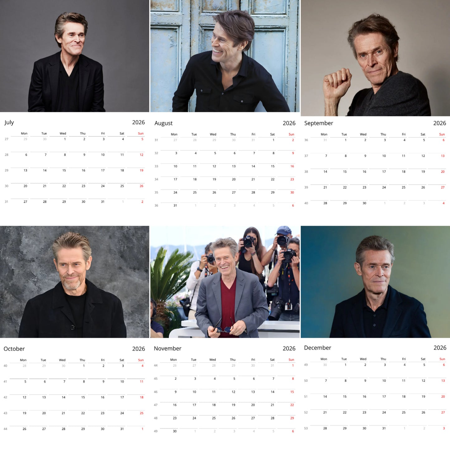 Willem Dafoe 2026 Wall Calendar β Exclusive Celebrity Poster Calendar for Fans, Premium Quality Art Prints, Perfect Gift for Admirers & Collectors