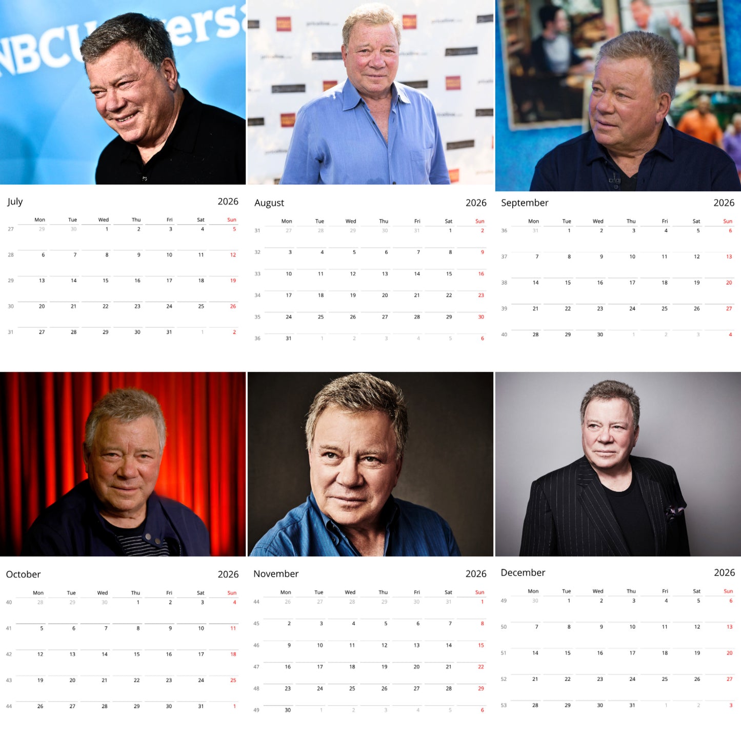William Shatner 2026 Wall Calendar ( Large Calendar ) β Exclusive Celebrity Poster Calendar for Fans