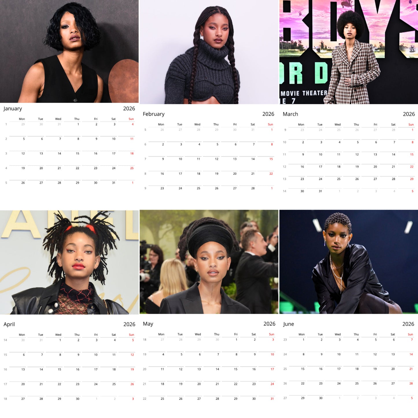 Willow Smith 2026 Wall Calendar ( Large Calendar ) β Exclusive Celebrity Poster Calendar for Fans