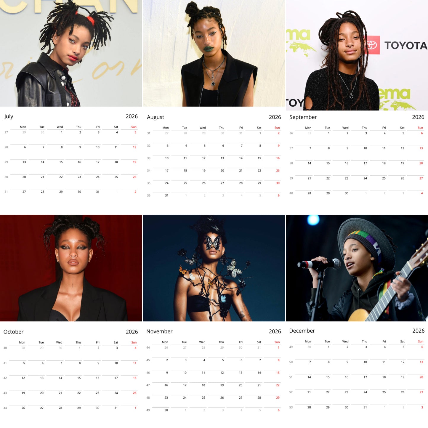 Willow Smith 2026 Wall Calendar ( Large Calendar ) β Exclusive Celebrity Poster Calendar for Fans
