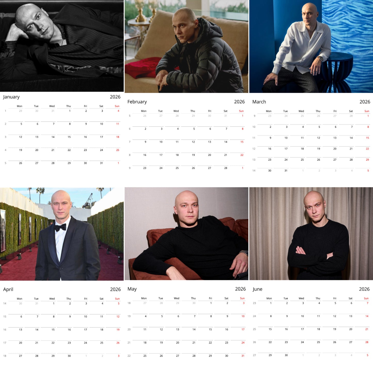Yura Borisov 2026 Wall Calendar – Stunning Portraits & Exclusive Fan Art, Premium Gift for Admirers