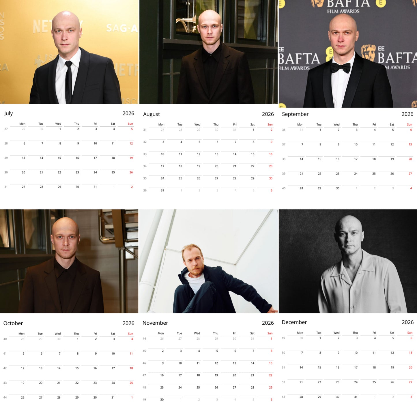 Yura Borisov 2026 Wall Calendar – Stunning Portraits & Exclusive Fan Art, Premium Gift for Admirers
