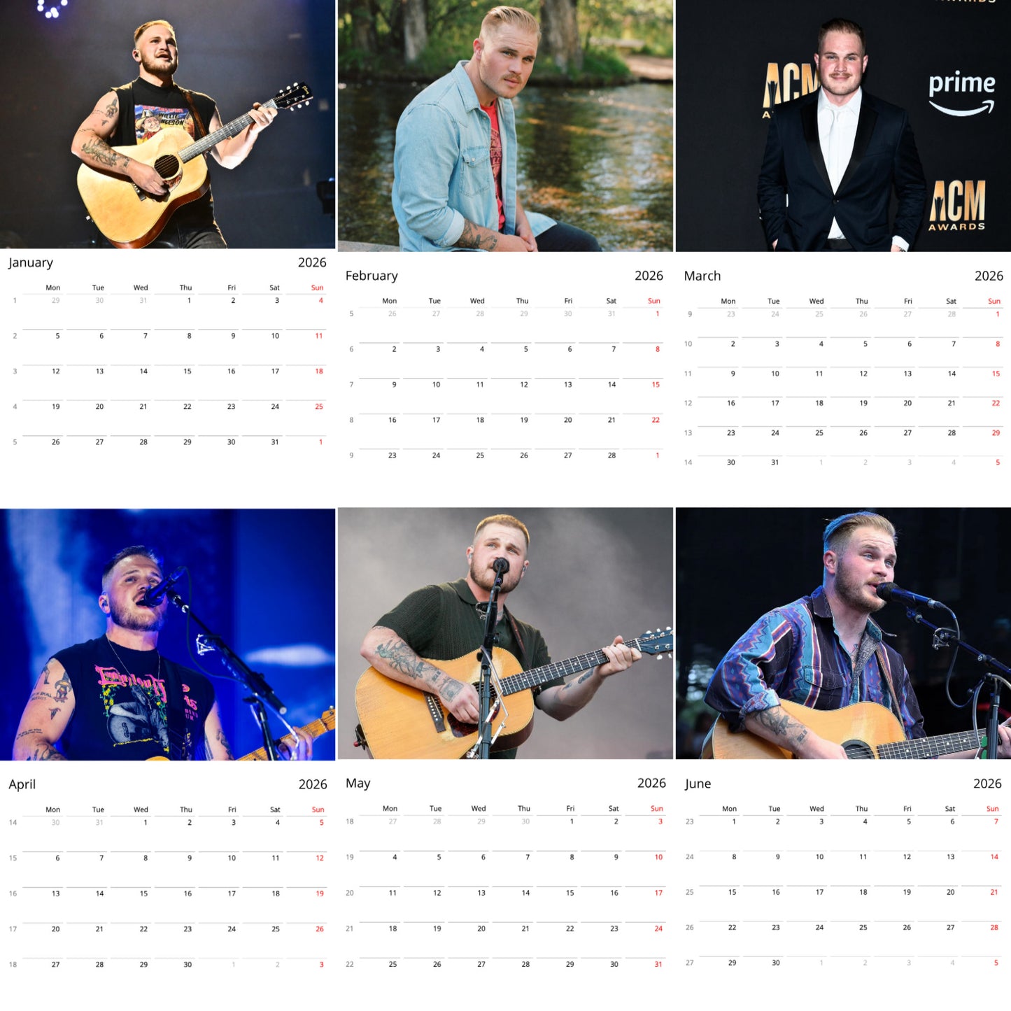 Zach Bryan 2026 Wall Calendar ( Large Calendar ) β Exclusive Celebrity Poster Calendar for Fans
