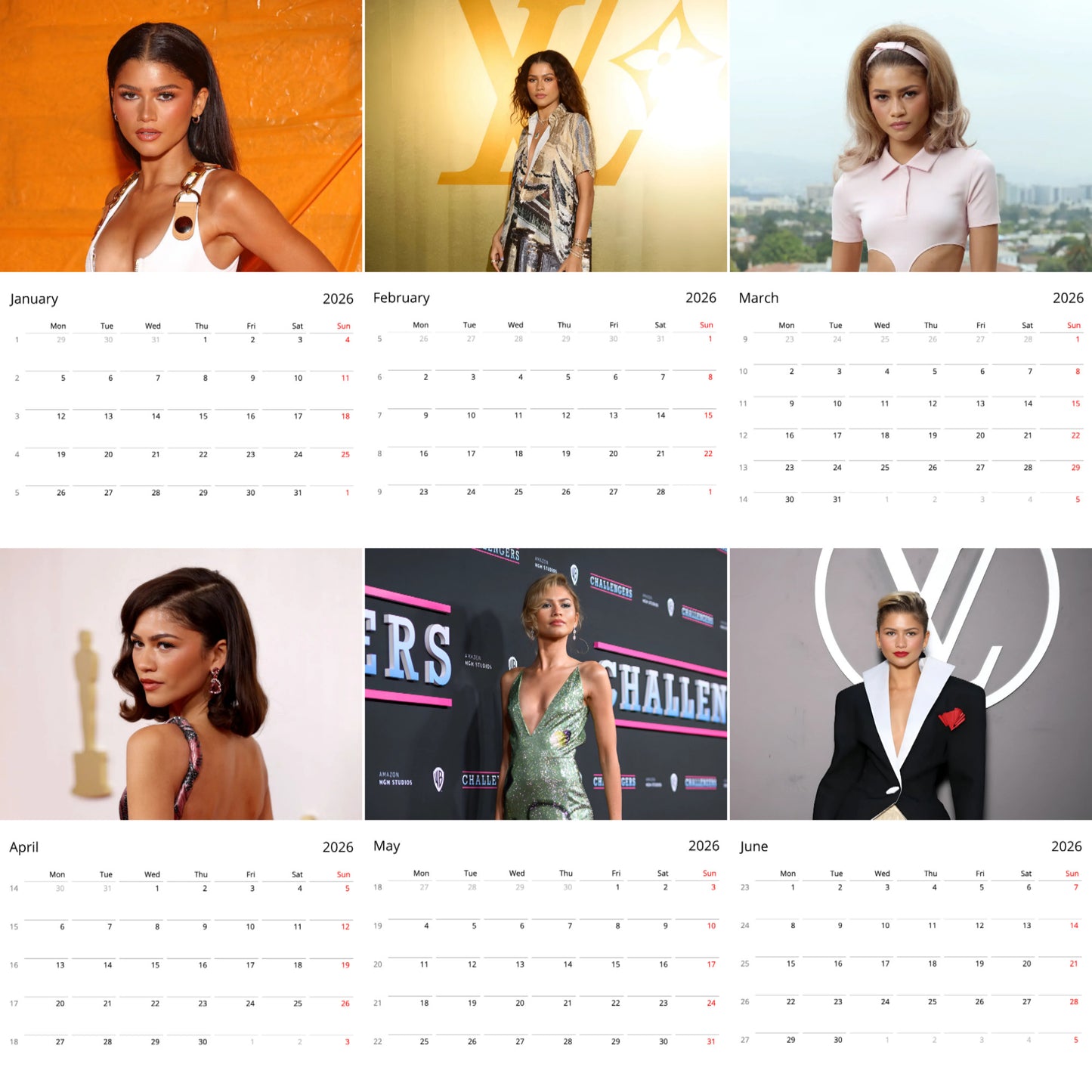 Zendaya 2026 Wall Calendar β Celebrity Fan Poster Calendar, Premium Quality Collectible Gift for Admirers & Fans