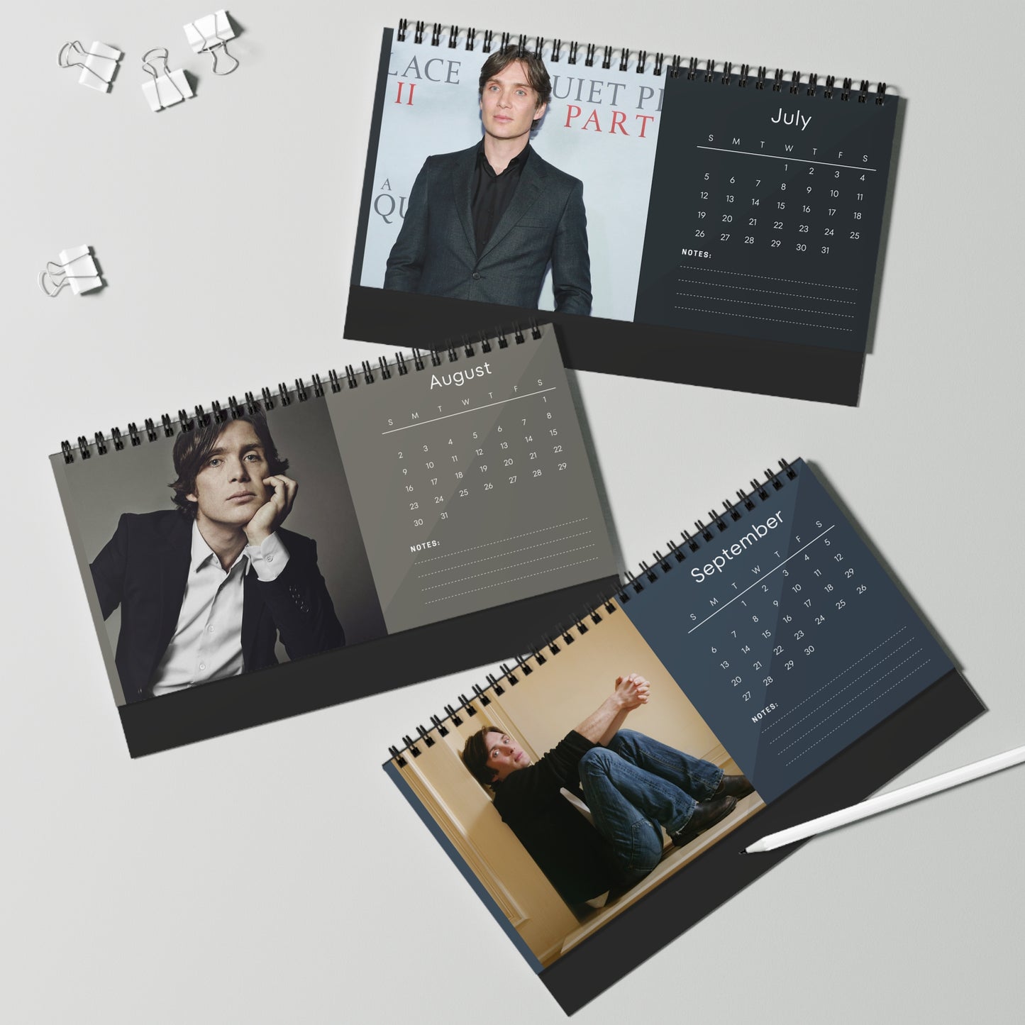 Cillian Murphy 2026 Desk Calendar | Premium Spiral Bound Celebrity Photo Calendar | Collectible Fan Gift | Stylish Desk & Office Décor