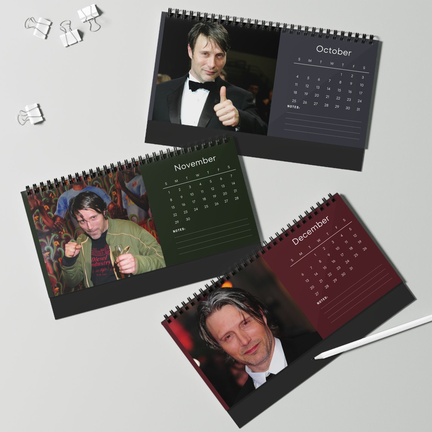 Mads Mikkelsen 2026 Desk Calendar | Actor Monthly Planner | Mads Mikkelsen Gift | Hannibal Calendar | Office Decor