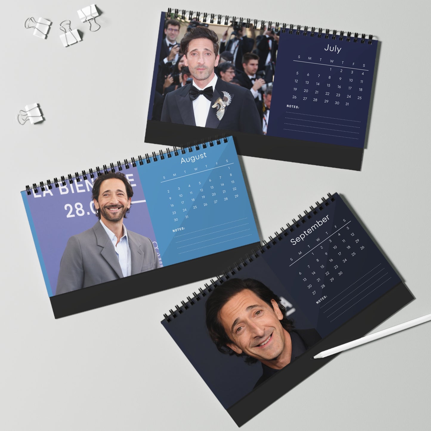 Adrien Brody 2026 Desk Calendar | Premium Spiral Bound Celebrity Photo Calendar | High Quality Collectible Gift for Fans & Desk Décor