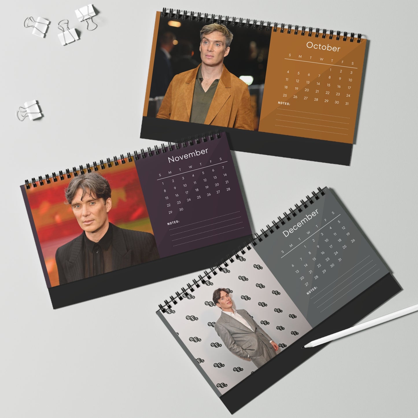 Cillian Murphy 2026 Desk Calendar | Premium Spiral Bound Celebrity Photo Calendar | High-Quality Fan Gift & Desk Décor