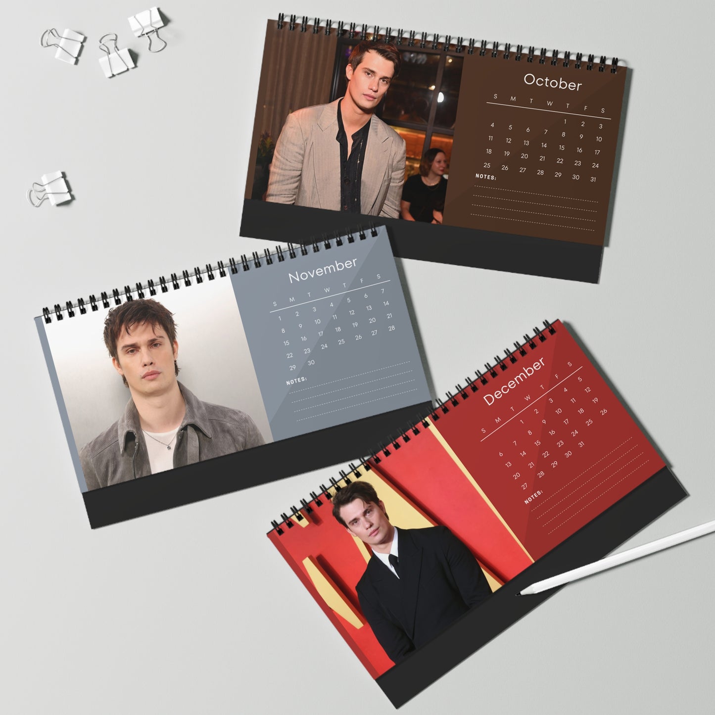 Nicholas Galitzine 2026 Desk Calendar | Premium Spiral Bound Celebrity Photo Calendar | High-Quality Fan Gift & Desk Décor
