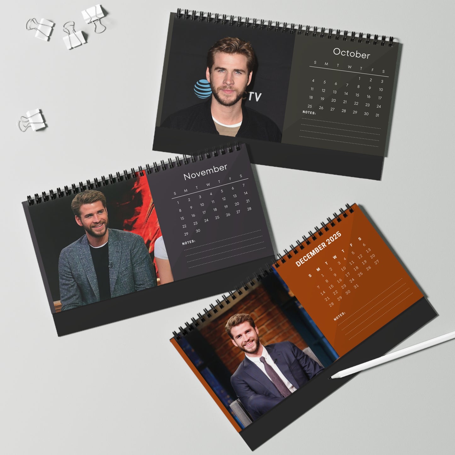 Liam Hemsworth 2026 Desk Calendar | Hunger Games Actor | The Diplomat Gift | Celebrity Desk Decor | Office Calendar