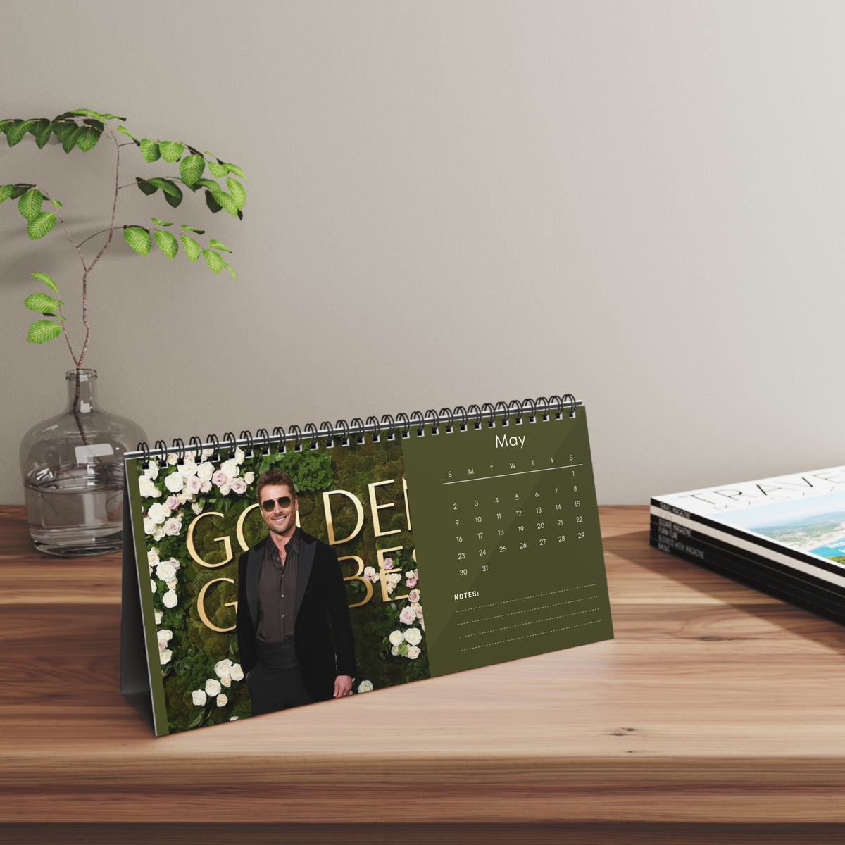 Glen Powell 2027 Desk Calendar | Spiral Bound Photo Calendar | Fan Gift