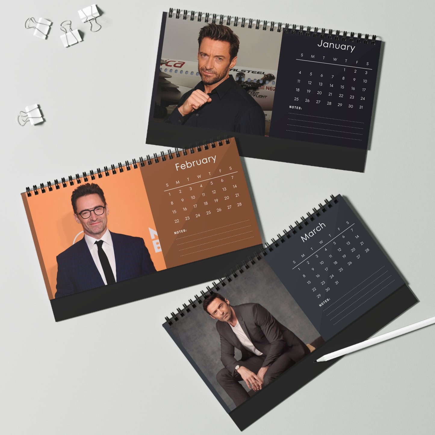 Hugh Jackman 2026 Desk Calendar | Celebrity Photo Calendar | Star Gift | Desk Décor